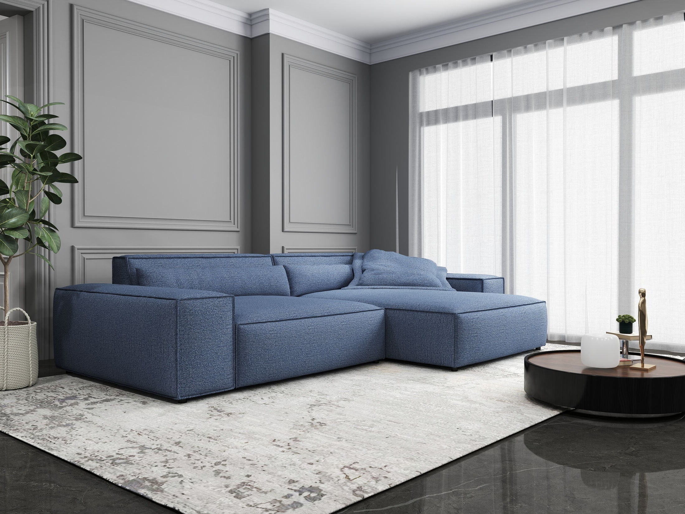 Colțar dumonde cu șezut confortabil din spumă HR, Marvelo Enjoy Albastru 264x175 cm II