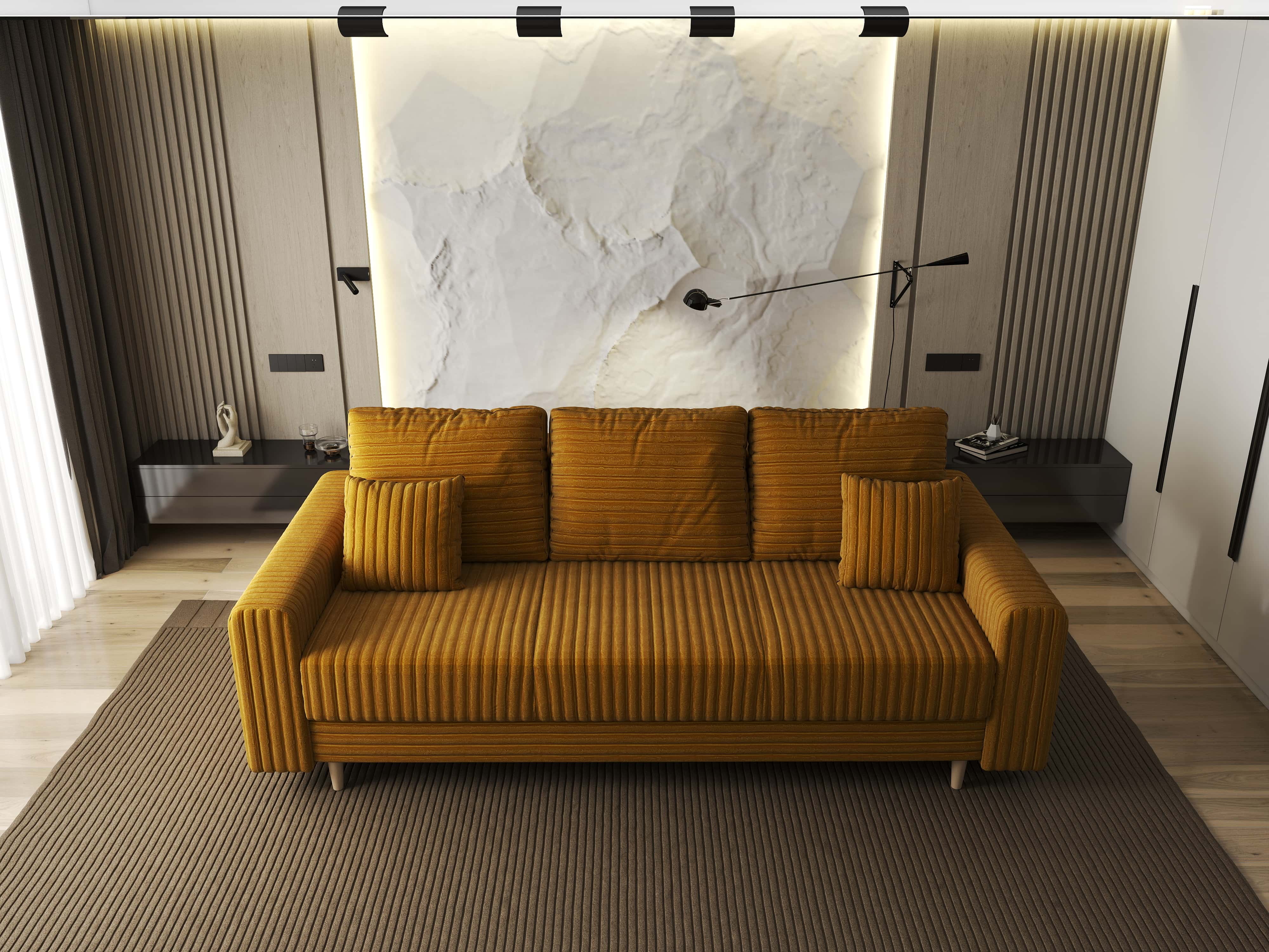 Canapea extensibilă dumonde cu ladă de depozitare si sezut confortabil din spuma HR, Kronos Ambience Mustar 210x100 cm fabrica