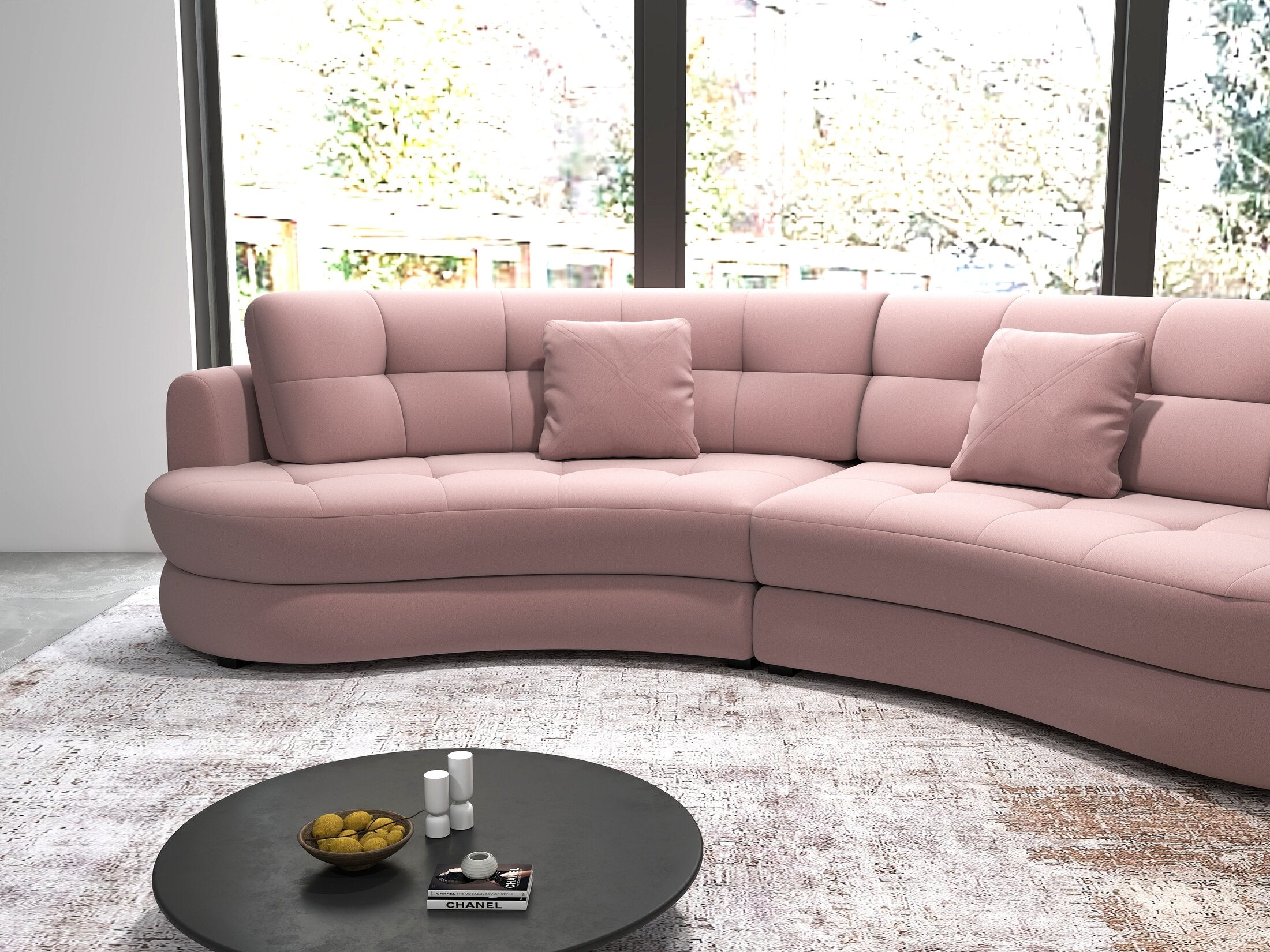 Canapea semirotunda dumonde cu șezut confortabil din spumă HR, Roma  Royal Roz 300x160 cm