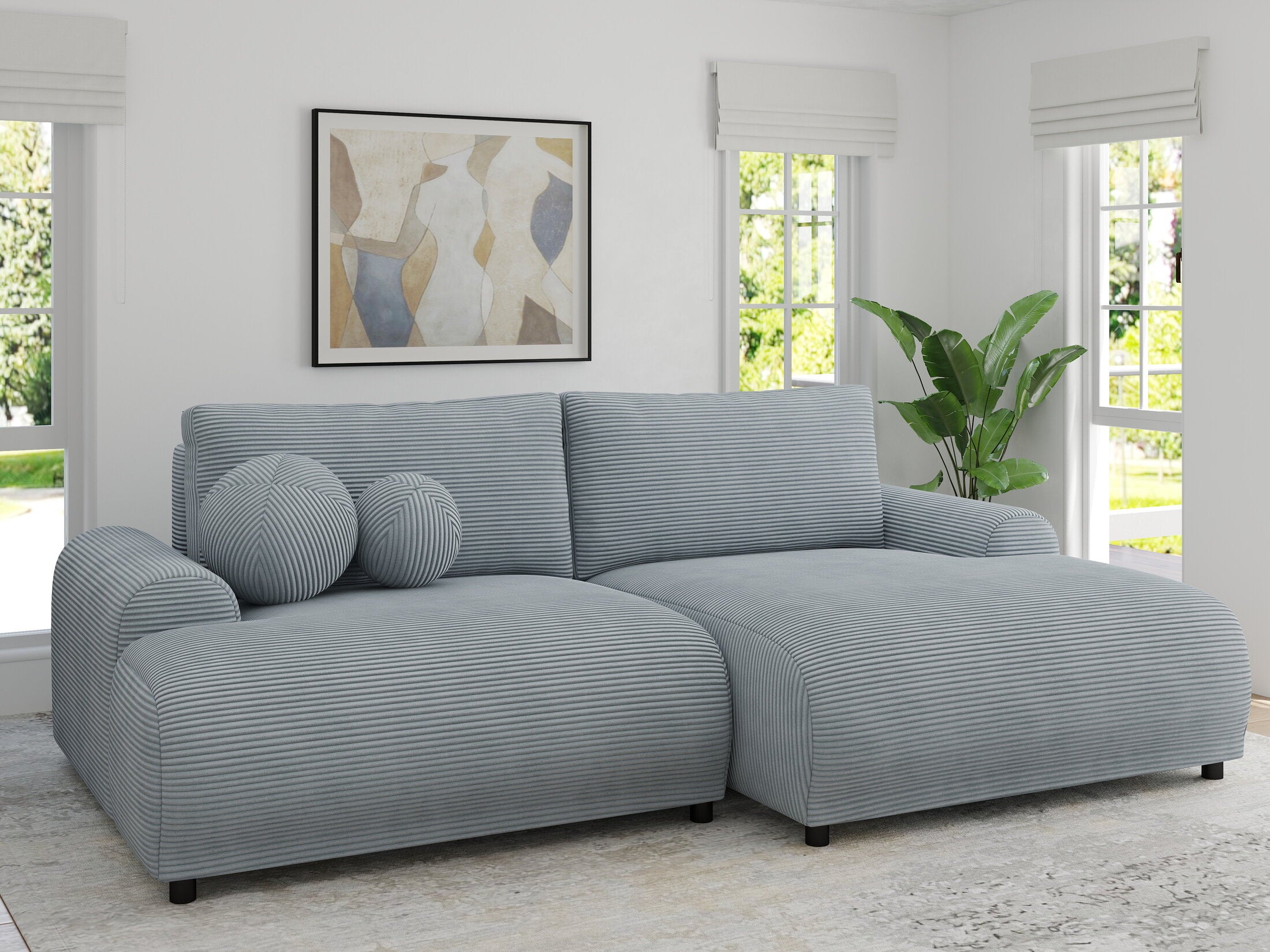 Colțar extensibil dumonde cu ladă de depozitare și șezut confortabil din spumă HR, Carlo Zoom Gri Mint 240x145 cm II