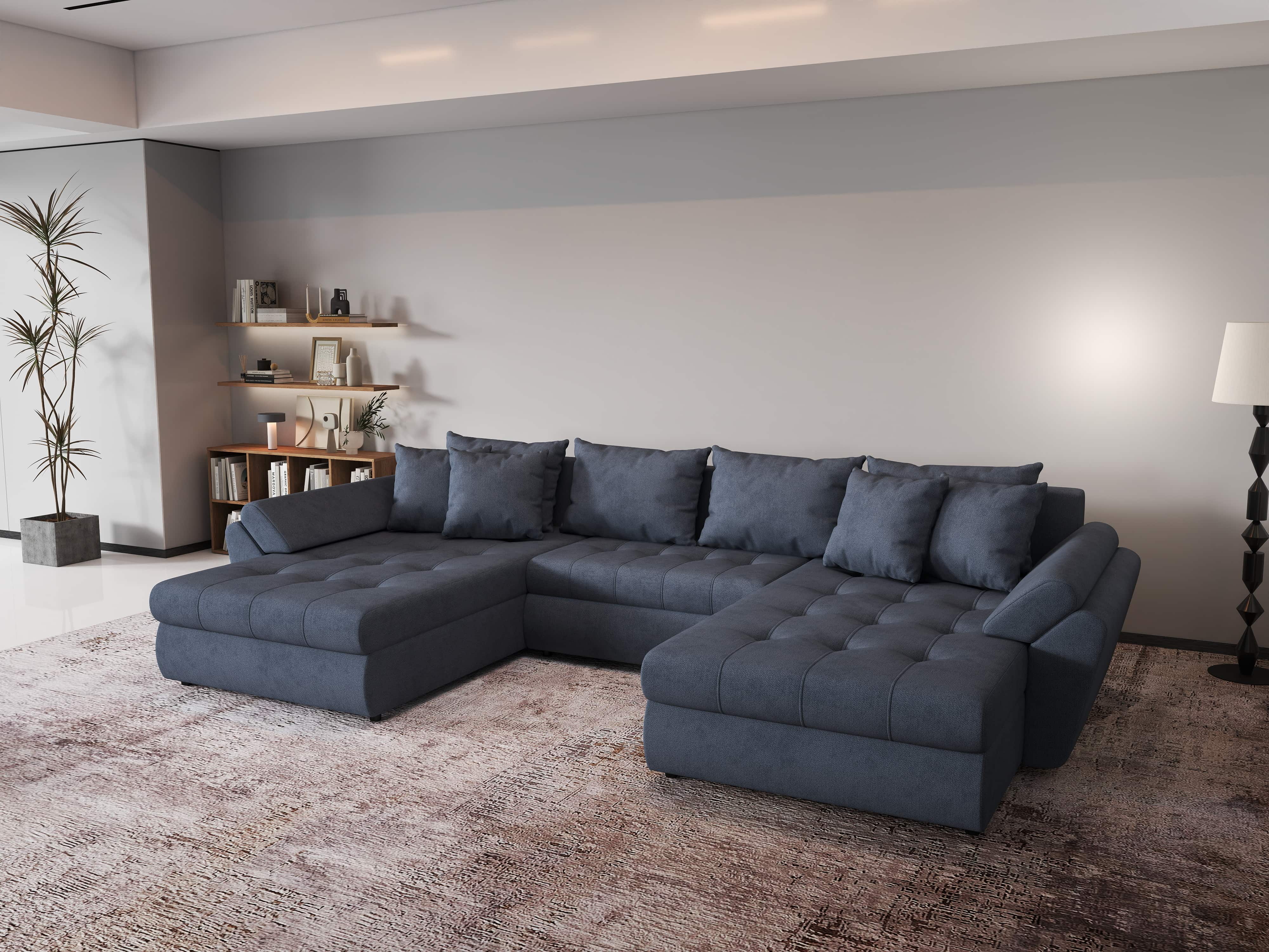 Colțar extensibil dumonde cu ladă de depozitare si sezut confortabil din spuma HR, Loana Grey U 355x185 cm Fabrica