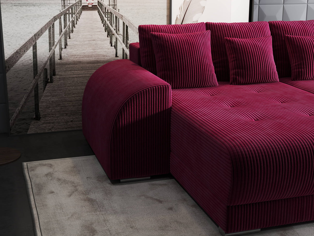 Colțar extensibil dumonde cu ladă de depozitare si sezut confortabil din spuma HR, Verona Zoom Rosu 290x185 cm Fabrica