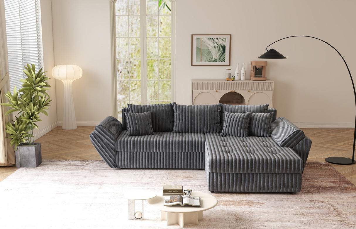 Colțar extensibil dumonde cu ladă de depozitare si sezut confortabil din spuma HR, Loana Gri Ambience II 270x185 cm Fabrica