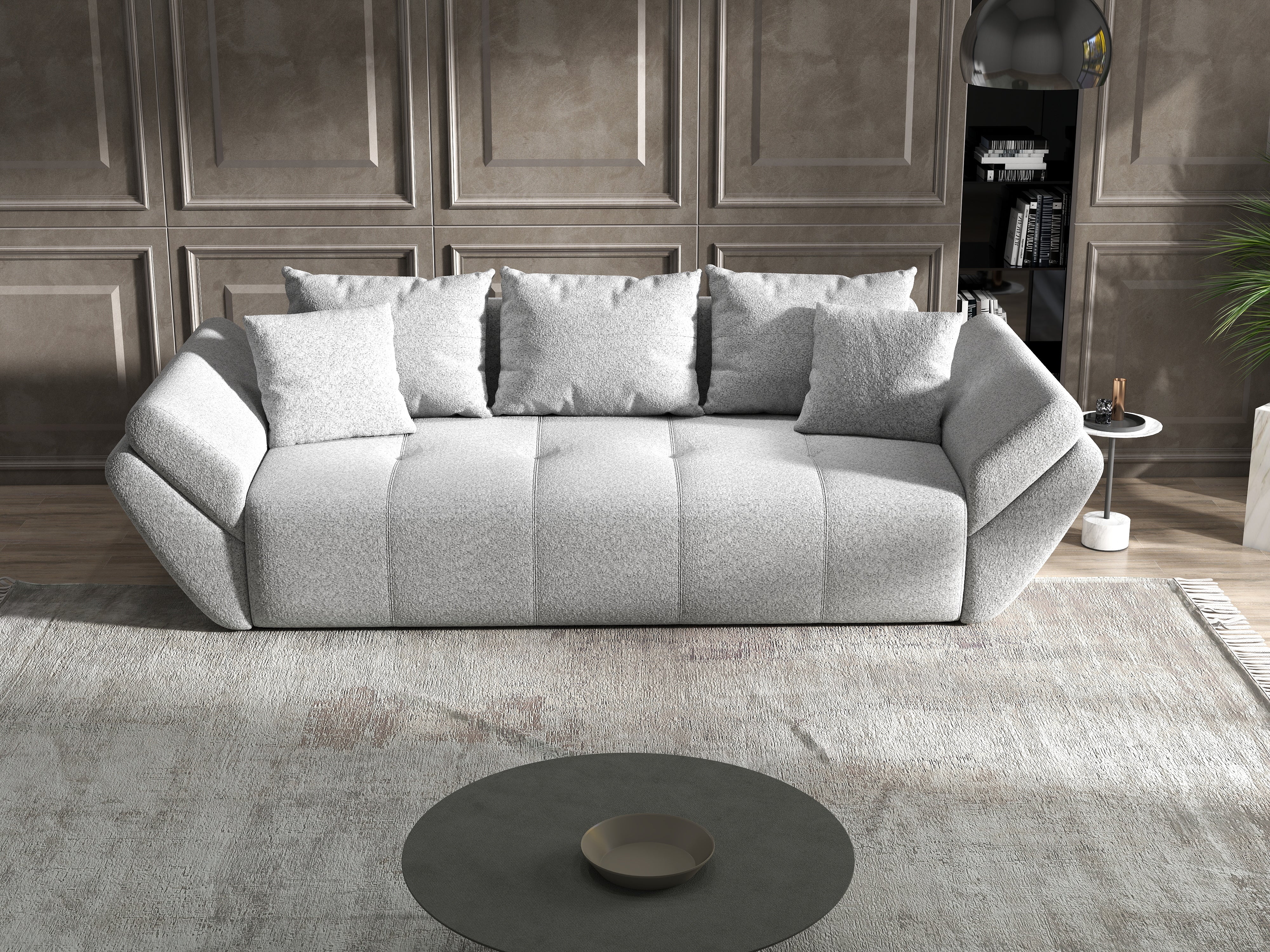 Canapea extensibilă dumonde cu ladă de depozitare si sezut confortabil din spuma HR, Berlin Euphoria Grey 250x100 cm Fabrica