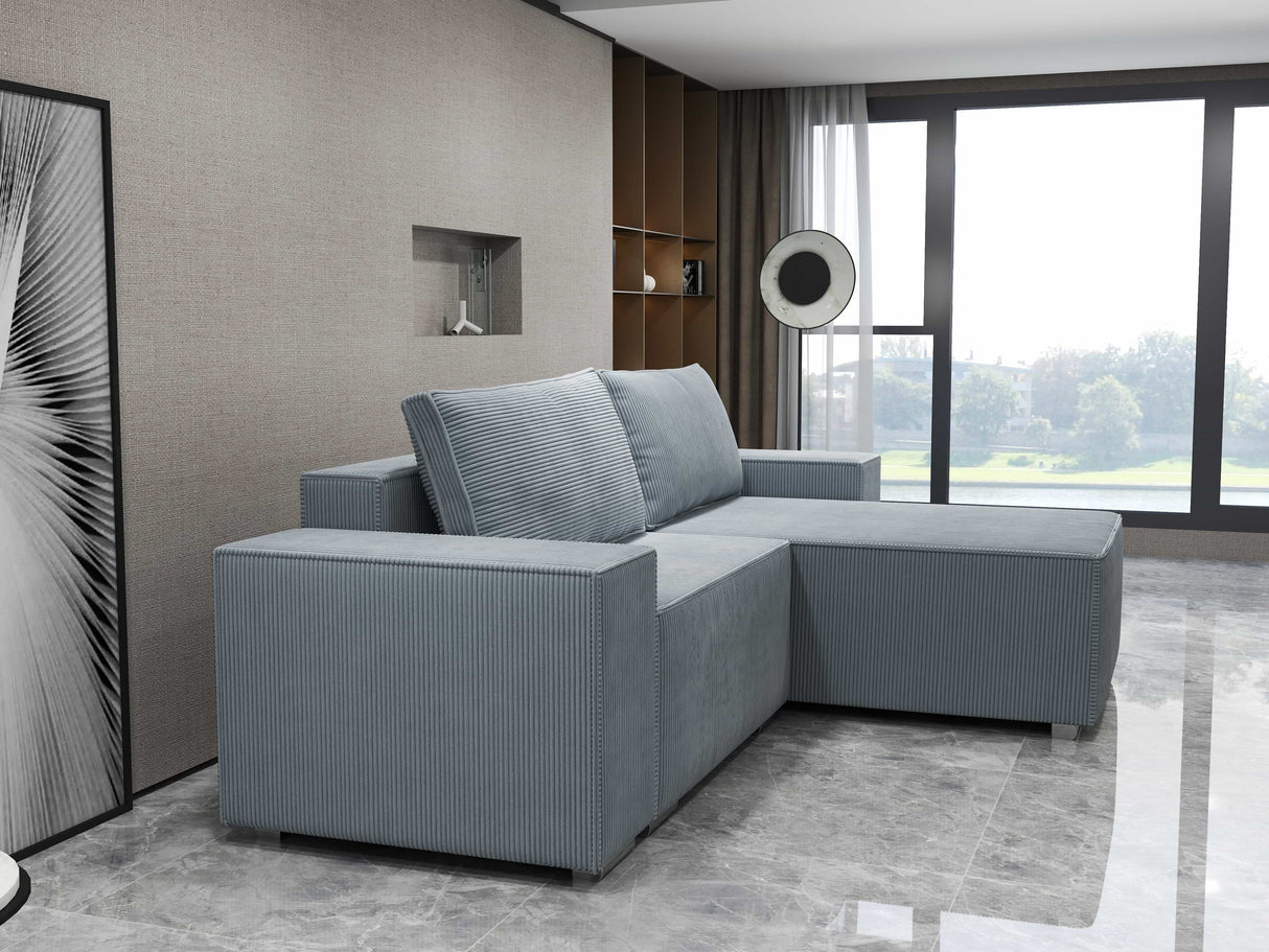 Colțar extensibil dumonde cu ladă de depozitare si sezut confortabil din spuma HR, Dream Zoom Gri Mint 290x185 cm II Fabrica