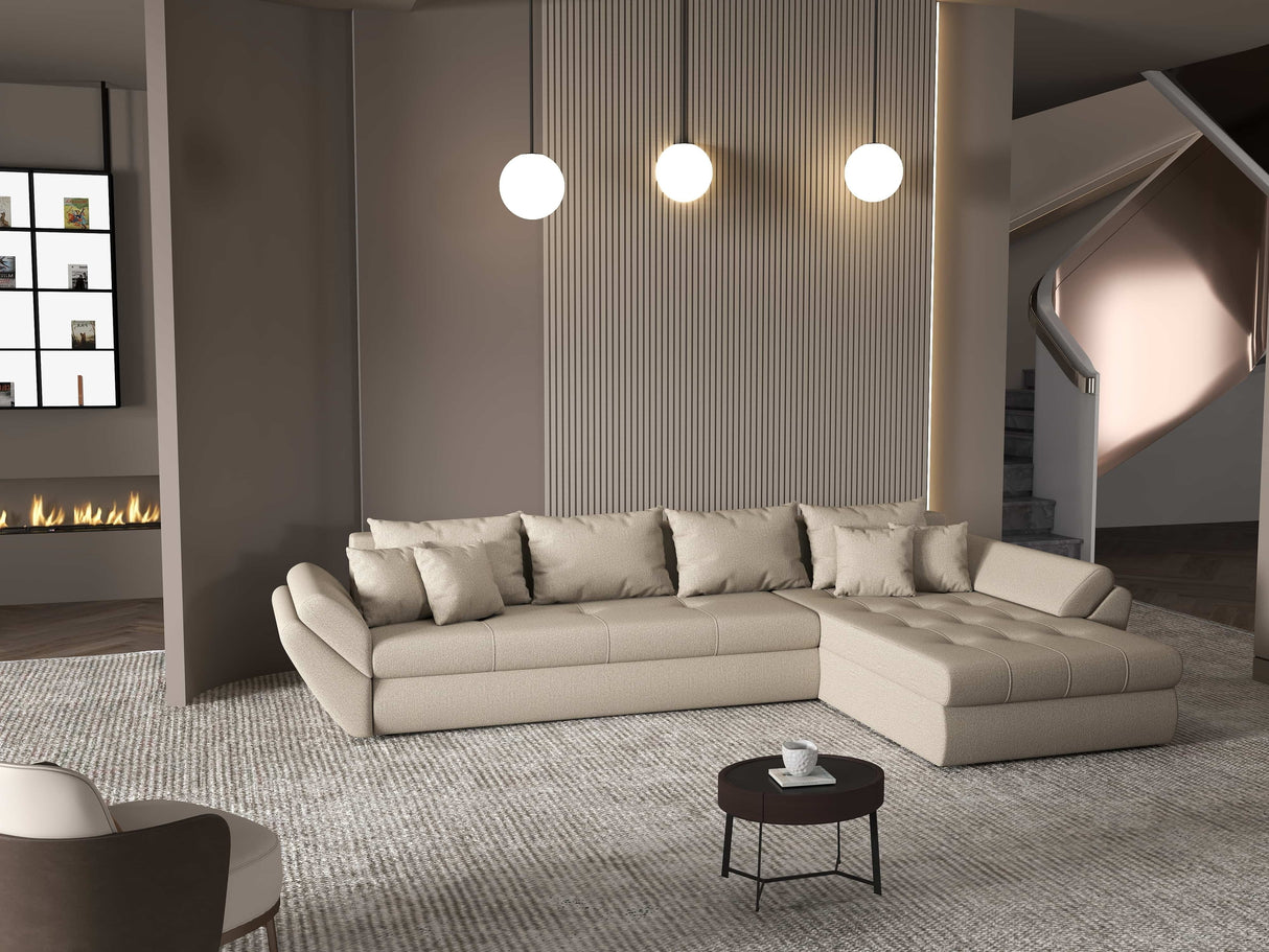 Colțar extensibil dumonde cu ladă de depozitare si sezut confortabil din spuma HR, Loana XL Enjoy Bej II 335x185 cm Fabrica