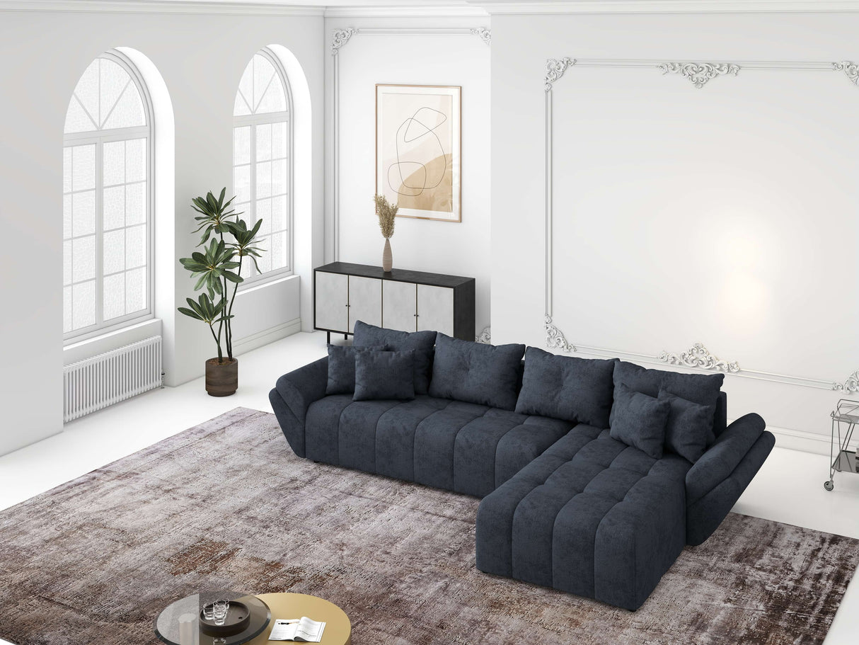 Colțar extensibil dumonde cu ladă de depozitare si sezut confortabil din spuma HR,Berlin XL Enjoy Lux Grey Antracit 350x185 cm II Fabrica