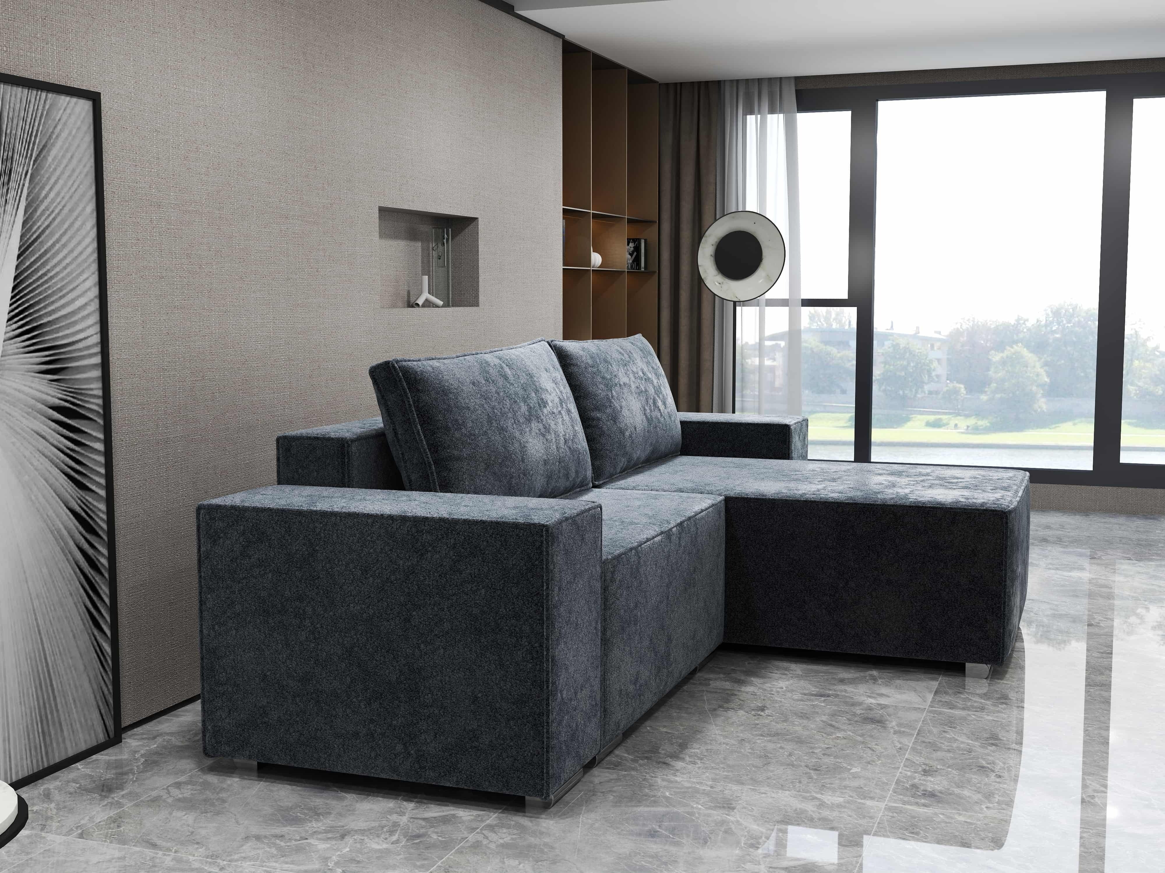 Colțar extensibil dumonde cu ladă de depozitare si sezut confortabil din spuma HR, Dream Euphoria Grafit 290x185 cm II Fabrica