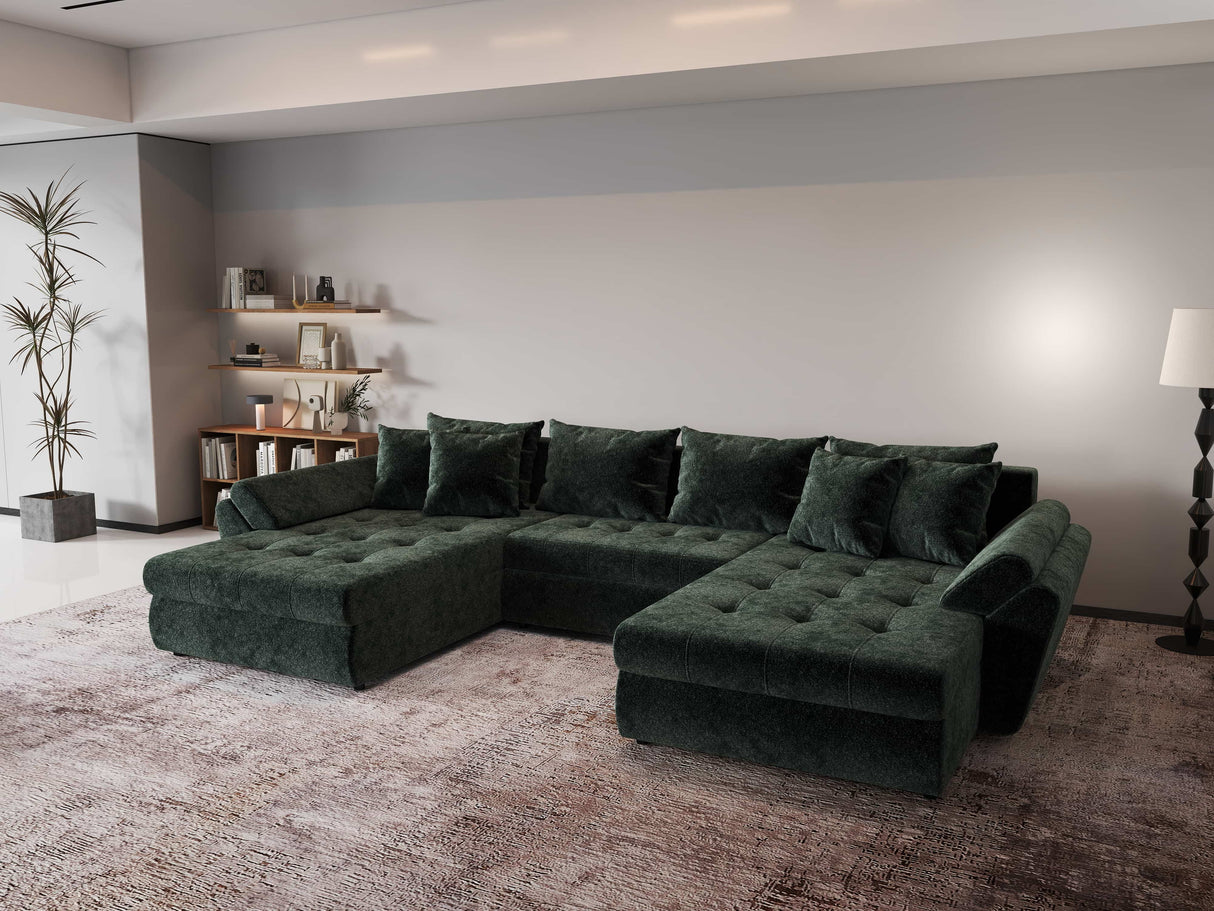 Colțar extensibil dumonde cu ladă de depozitare si sezut confortabil din spuma HR, Loana U Verde Euphoria 355x185 cm Fabrica