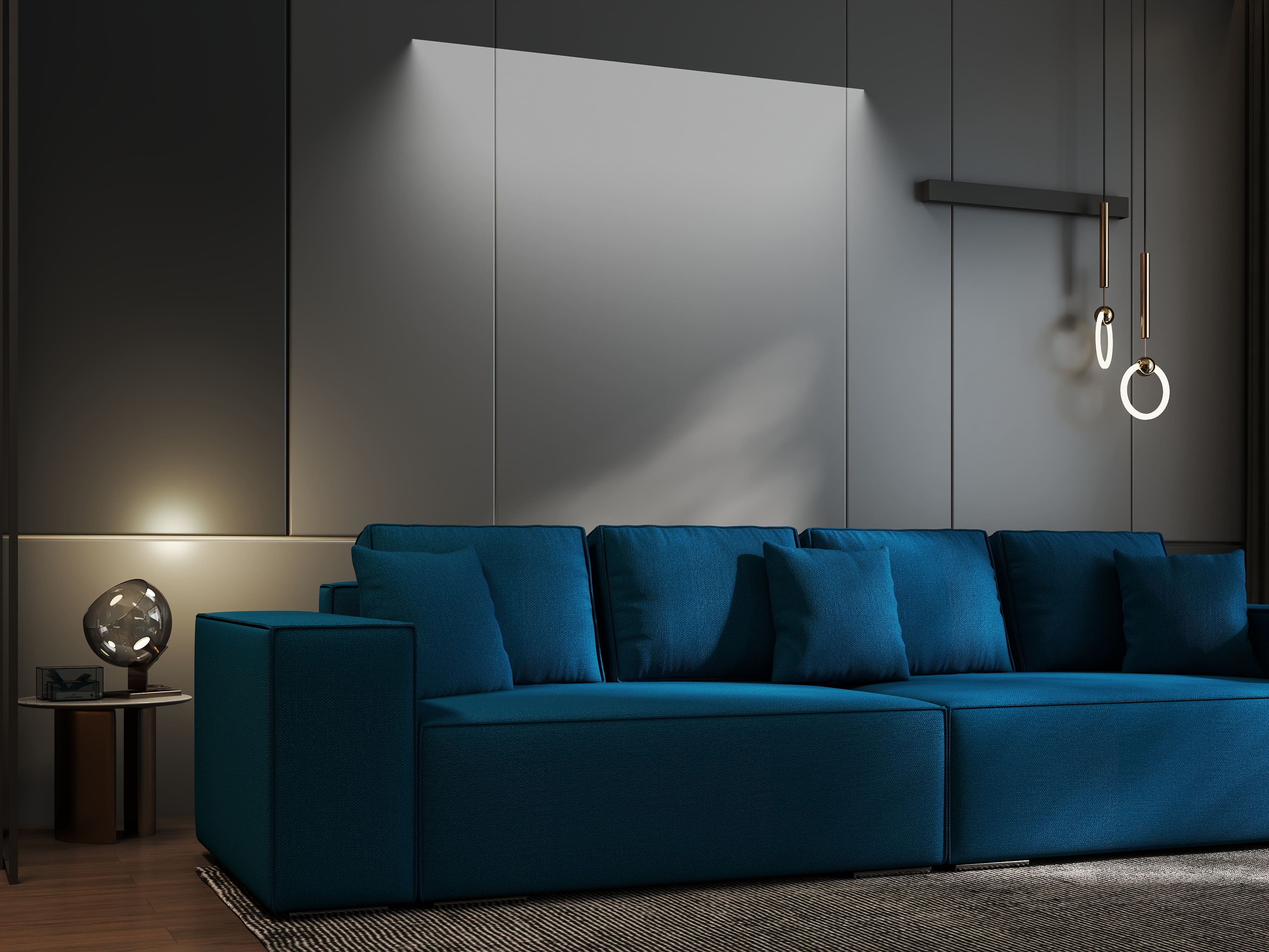 Canapea extensibilă dumonde cu ladă de depozitare si sezut confortabil din spuma HR, Dream Enjoy Petrol 310x100 cm Fabrica