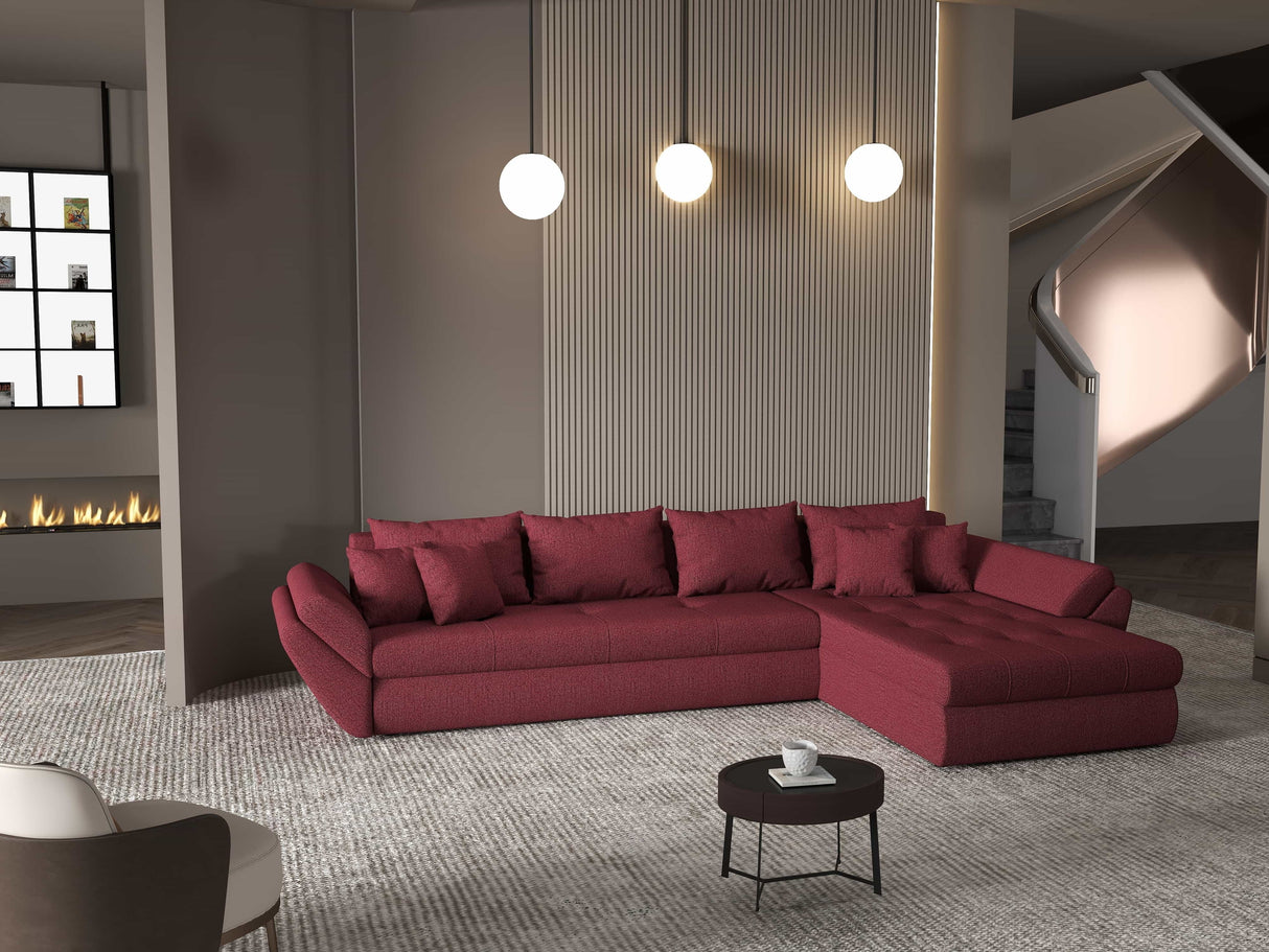 Colțar extensibil dumonde cu ladă de depozitare si sezut confortabil din spuma HR, Loana XL Enjoy Rosu II 335x185 cm Fabrica