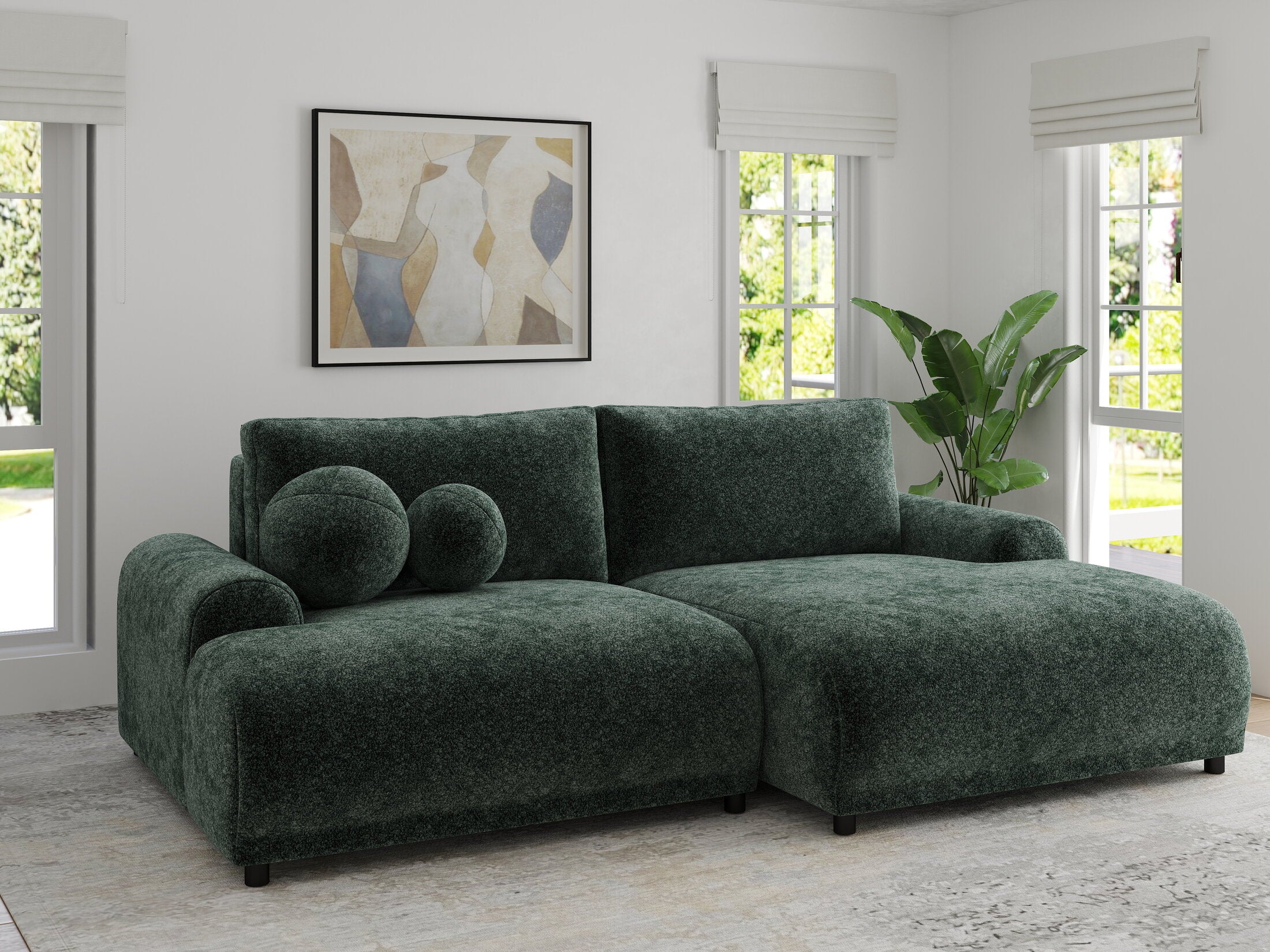 Colțar extensibil dumonde cu ladă de depozitare și șezut confortabil din spumă HR, Carlo Euphoria Verde 240x145 cm II