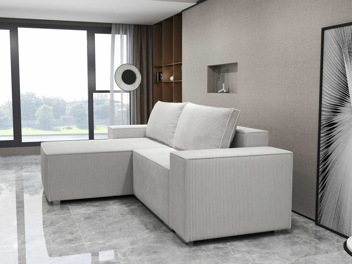 Colțar extensibil dumonde cu ladă de depozitare si sezut confortabil din spuma HR, Dream Zoom Gri 290x185 cm Fabrica