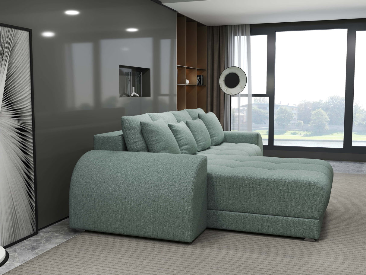 Colțar extensibil dumonde cu ladă de depozitare si sezut confortabil din spuma HR, Verona Enjoy Mint 290x185 cm Fabrica