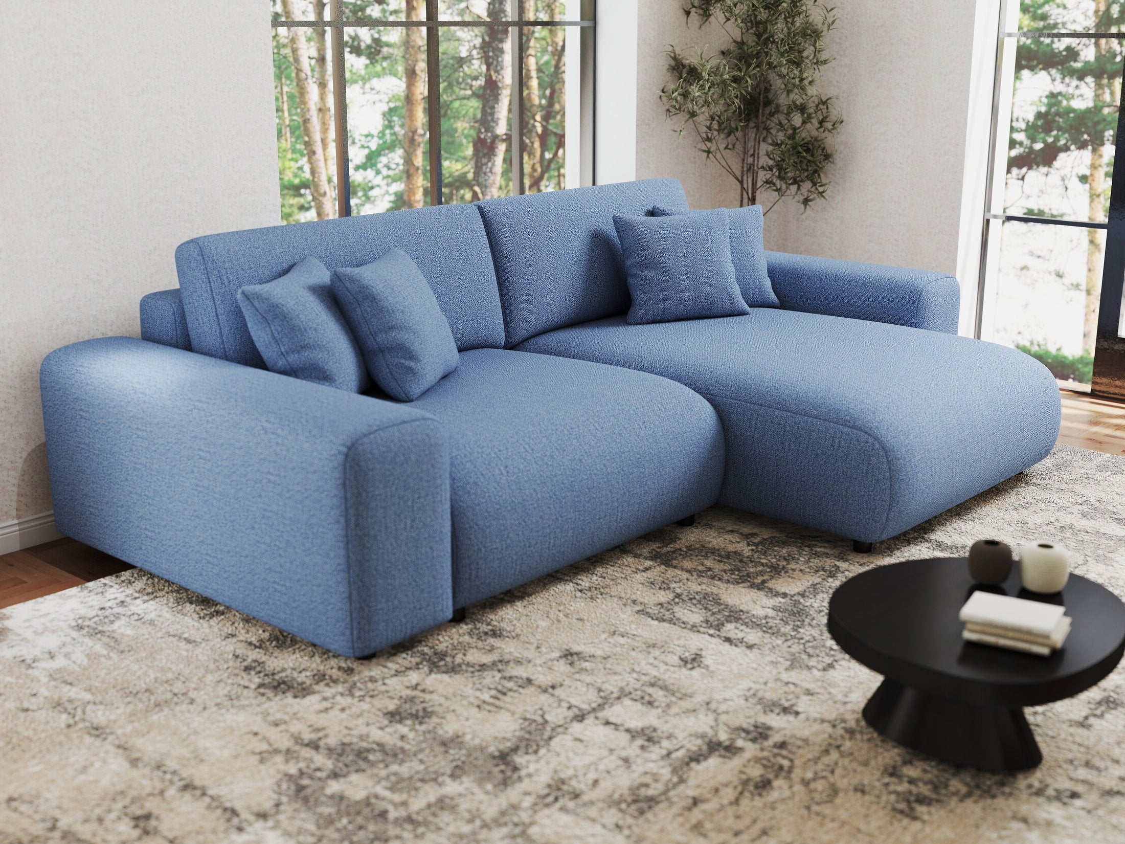 Colțar extensibil dumonde cu ladă de depozitare si sezut confortabil din spuma HR, Sarina Enjoy Albastru 255x168 cm II