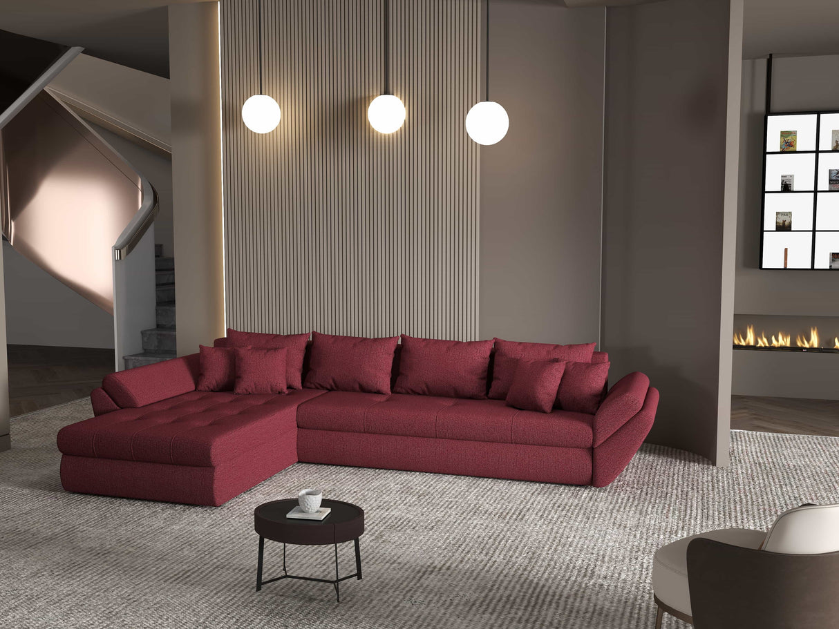 Colțar extensibil dumonde cu ladă de depozitare si sezut confortabil din spuma HR, Loana XL Enjoy Rosu 335x185 cm Fabrica