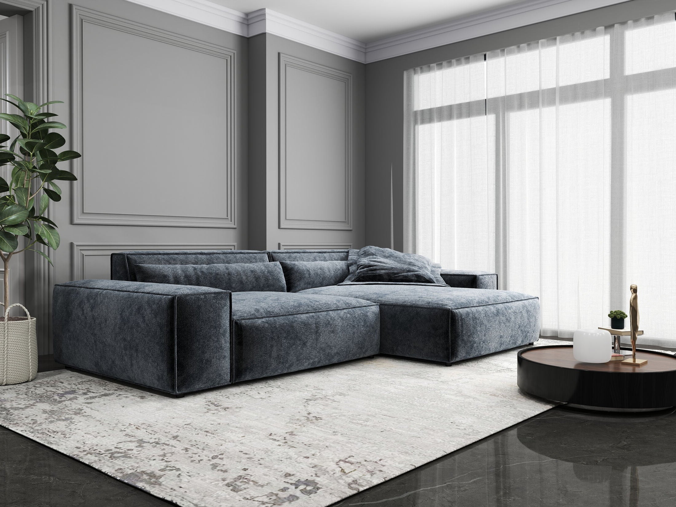 Colțar dumonde cu șezut confortabil din spumă HR, Marvelo Euphoria Gri Grafit 264x175 cm II