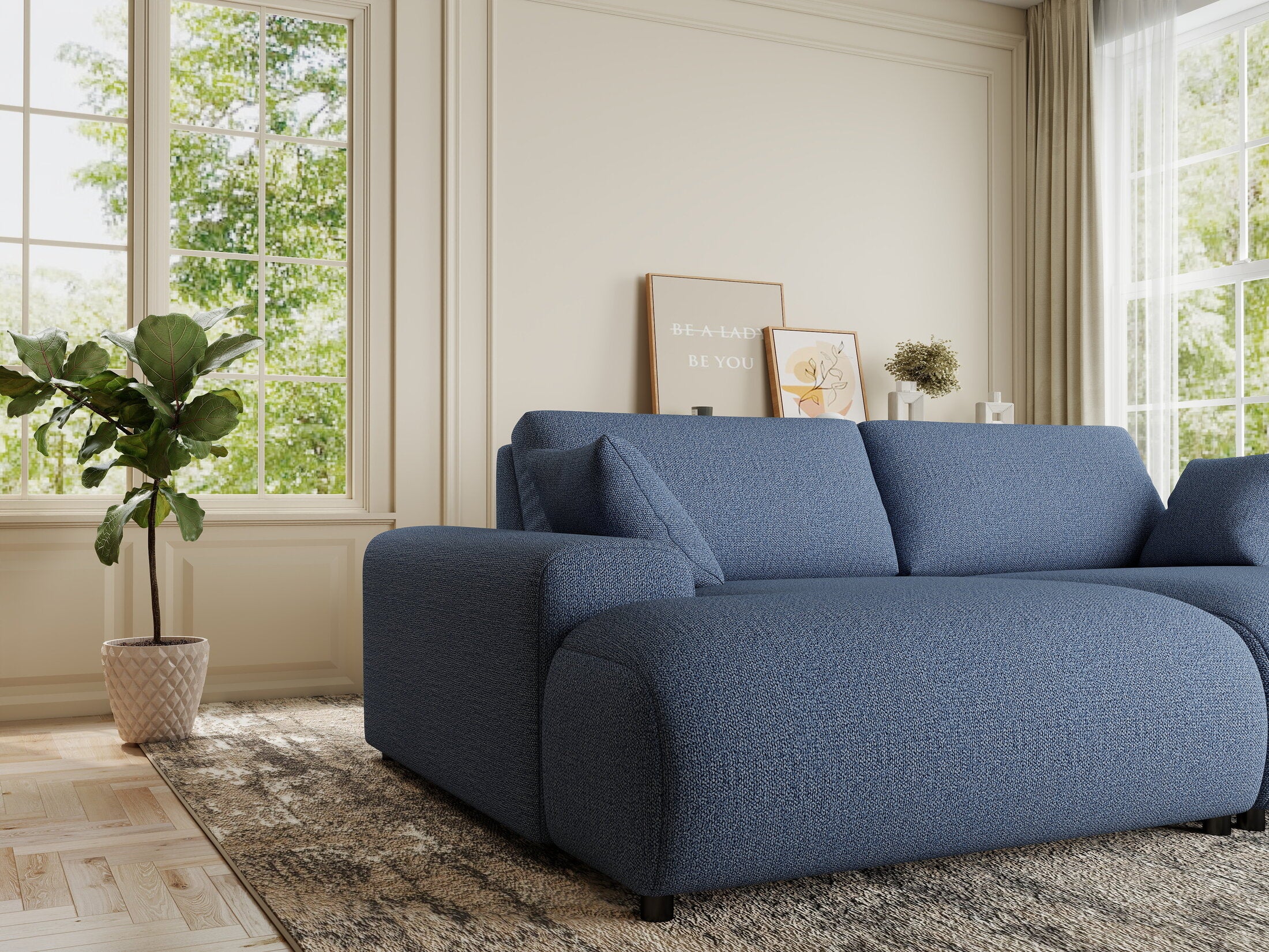 Canapea dumonde cu sezut confortabil din spuma HR, Hudson Enjoy Albastru 237x144 cm