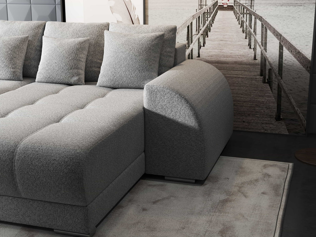 Colțar extensibil dumonde cu ladă de depozitare si sezut confortabil din spuma HR, Verona Euphoria Gri II 290x185 cm Fabrica