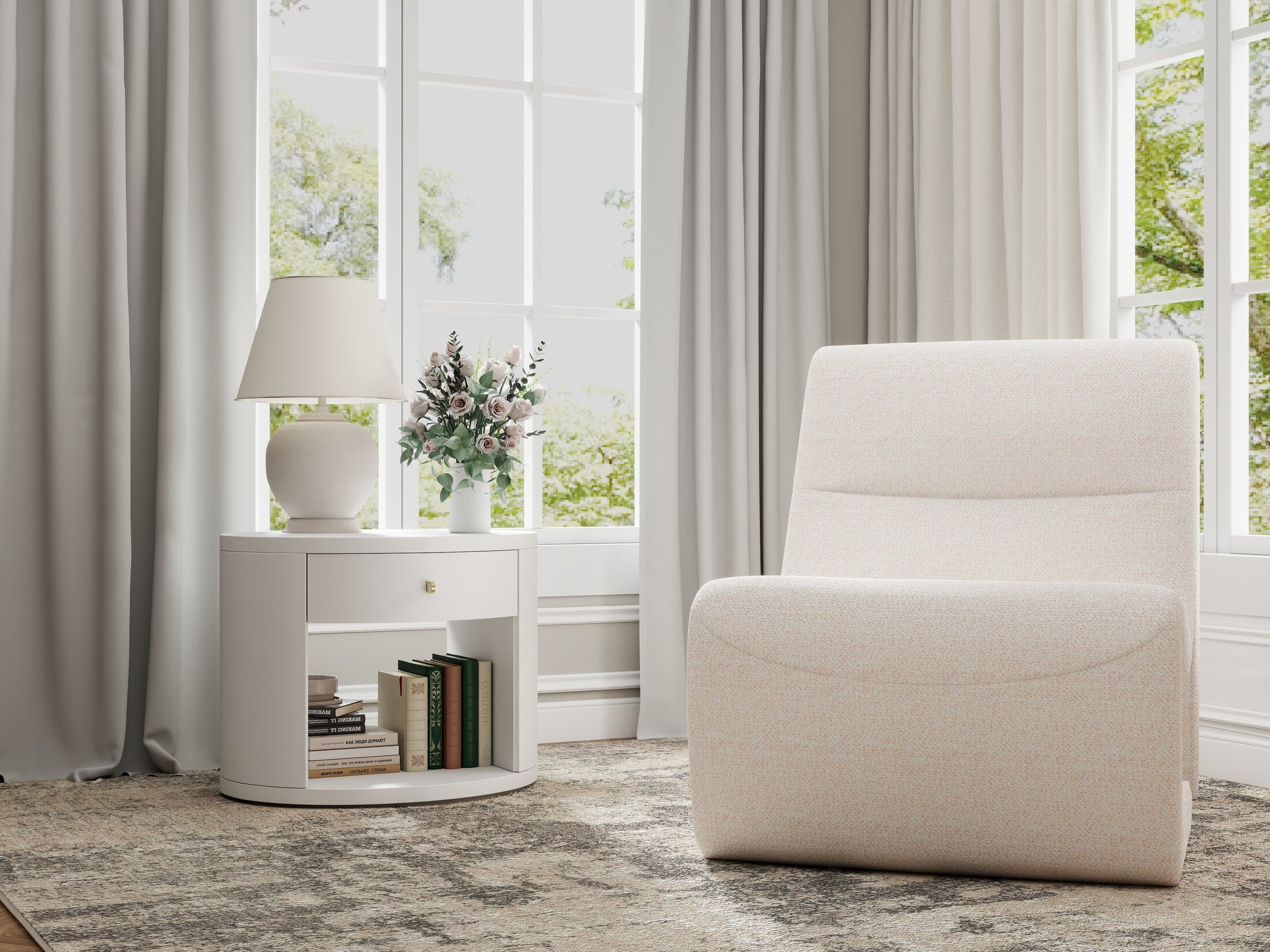 Fotoliu dumonde tapitat Bej modern Noctis 65x92cm