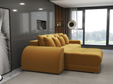 Colțar extensibil dumonde cu ladă de depozitare si sezut confortabil din spuma HR, Verona Royal Mustar 290x185 cm Fabrica
