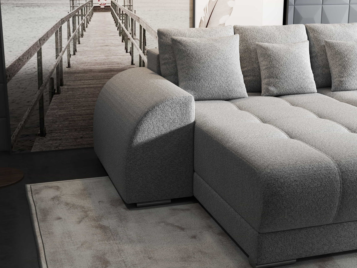 Colțar extensibil dumonde cu ladă de depozitare si sezut confortabil din spuma HR, Verona Euphoria Gri 290x185 cm Fabrica