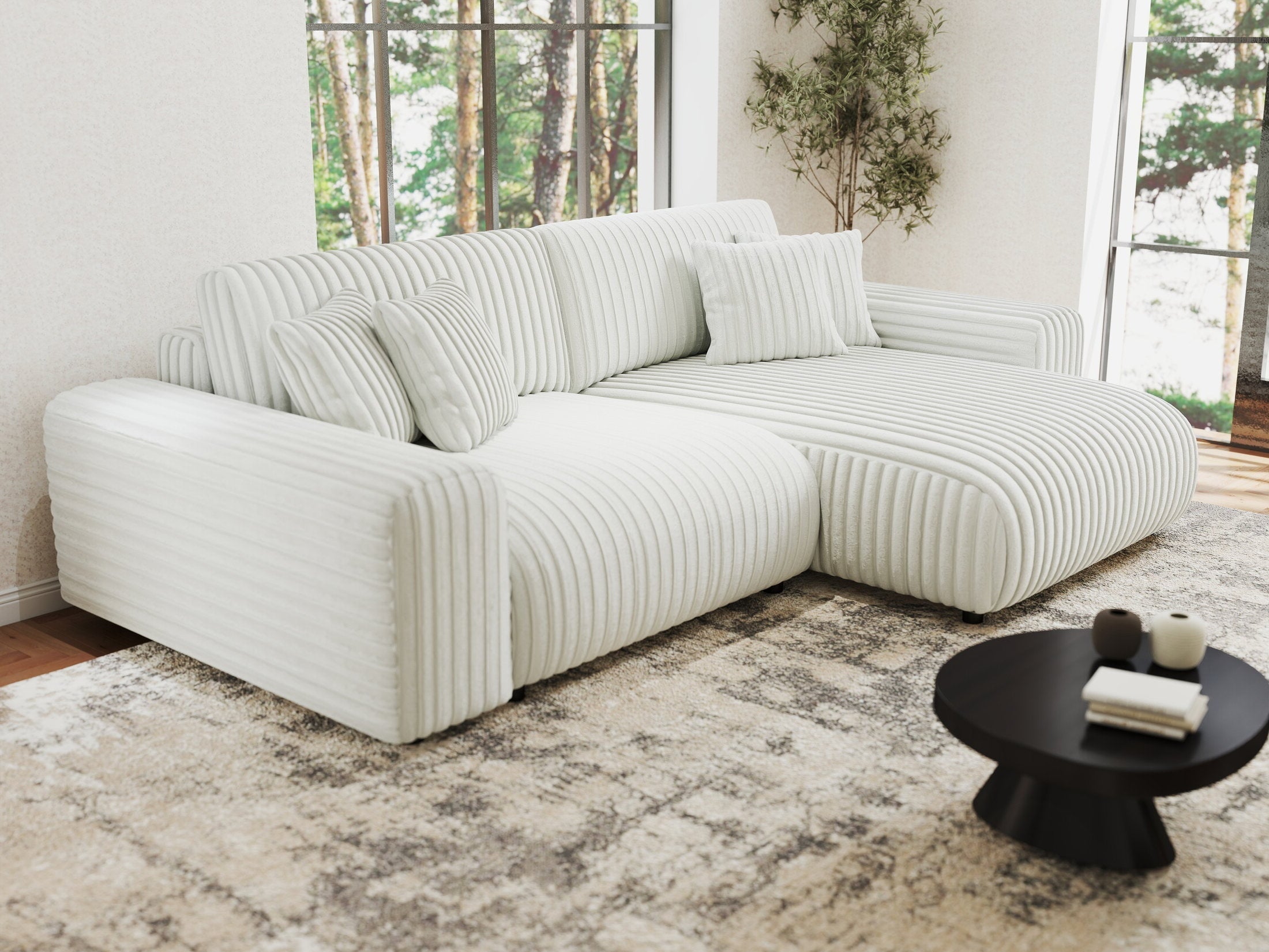 Colțar extensibil dumonde cu ladă de depozitare si sezut confortabil din spuma HR, Sarina Ambience Alb 255x168 cm II