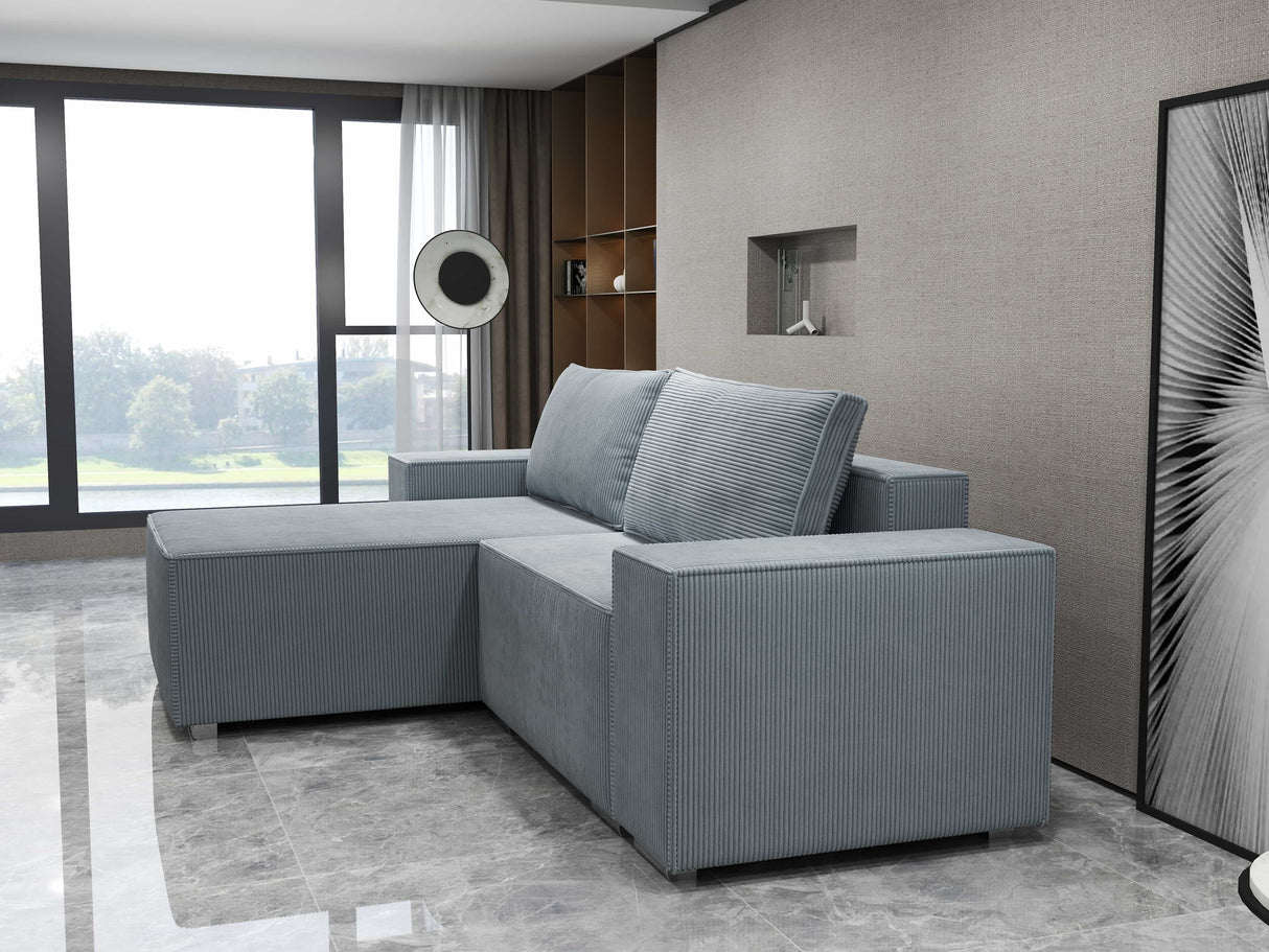 Colțar extensibil dumonde cu ladă de depozitare si sezut confortabil din spuma HR, Dream Zoom Gri Mint 290x185 cm Fabrica