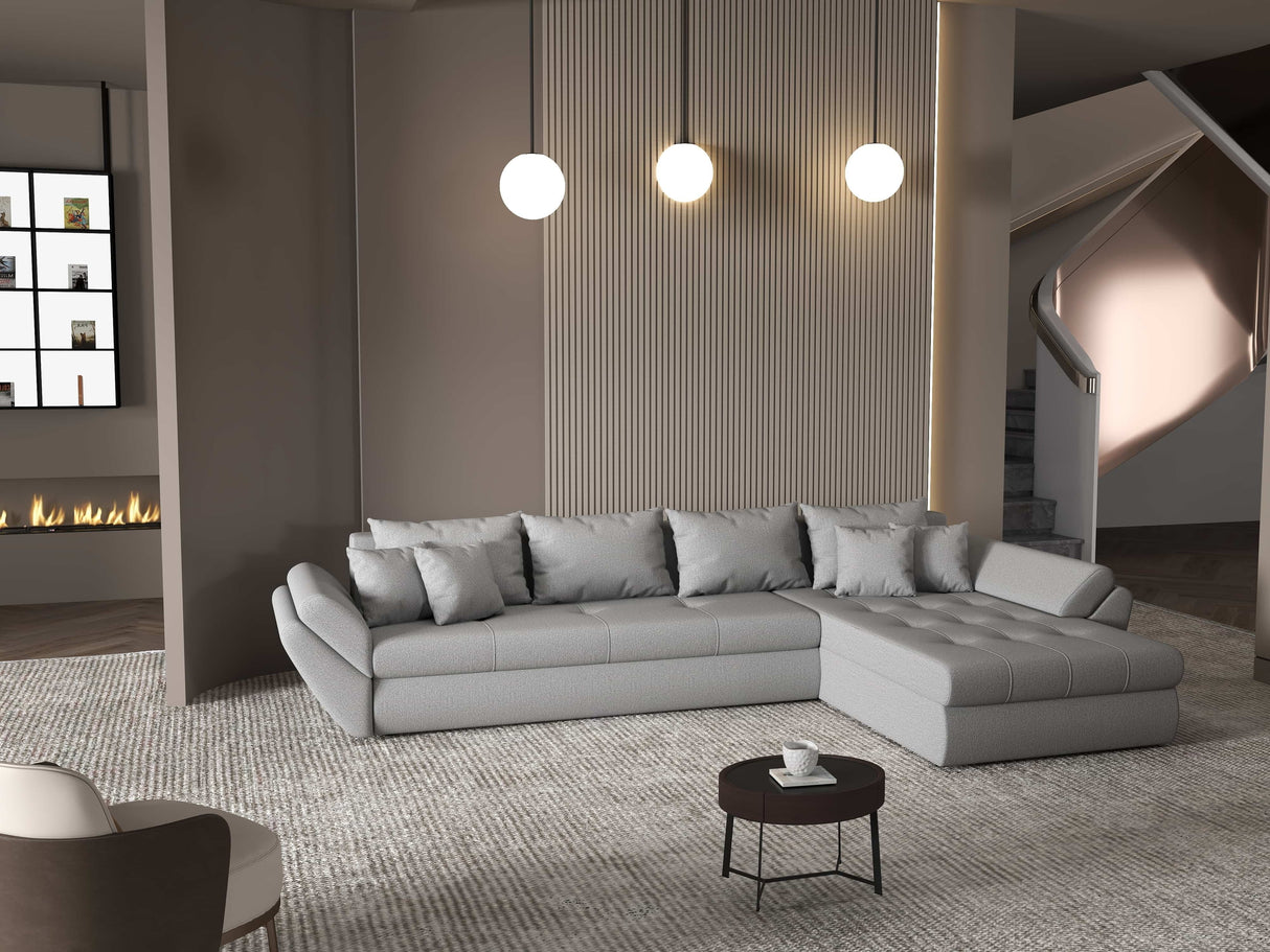 Colțar extensibil dumonde cu ladă de depozitare si sezut confortabil din spuma HR, Loana XL Enjoy Gri II 335x185 cm Fabrica