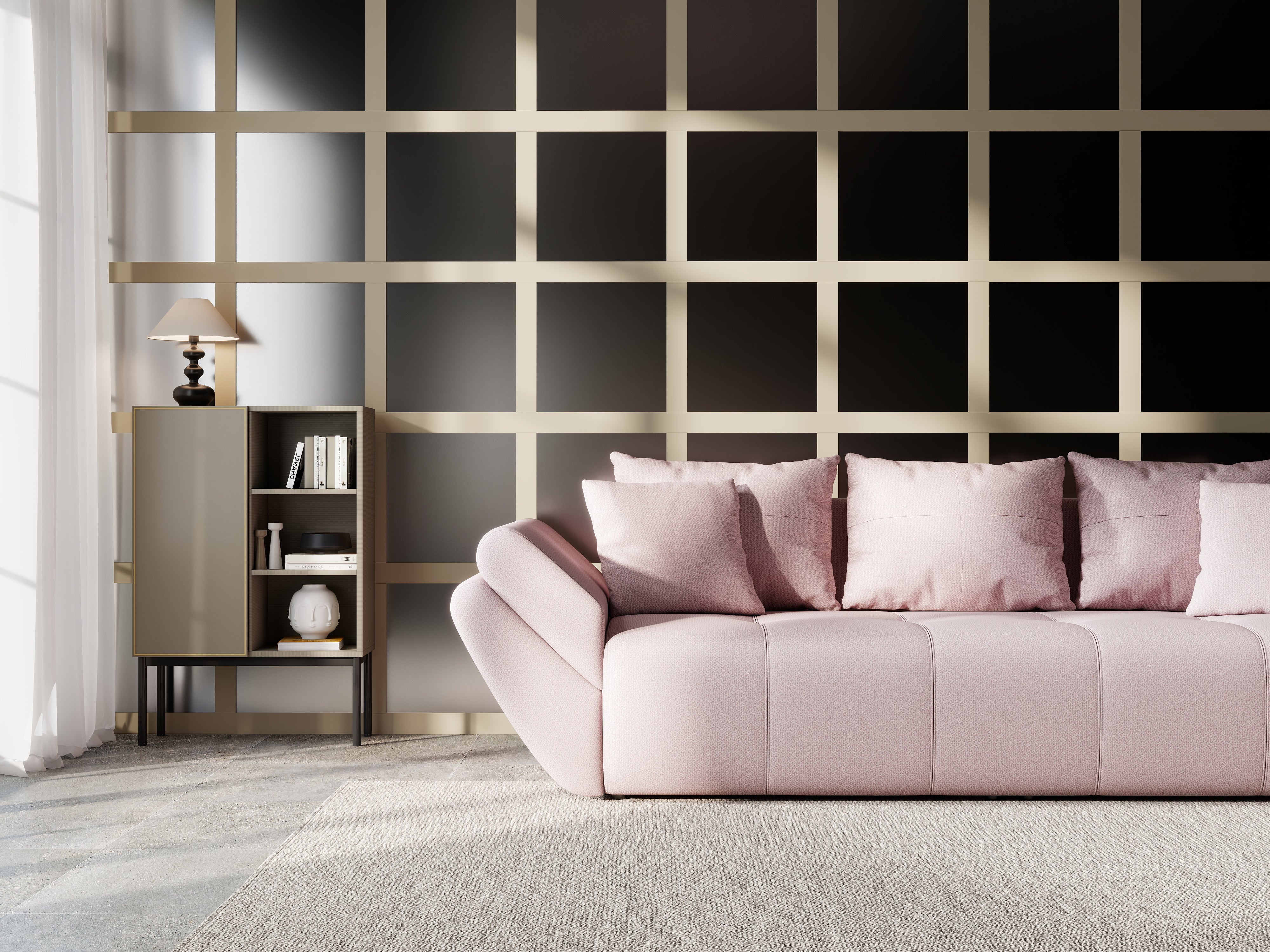 Canapea extensibilă dumonde cu ladă de depozitare si sezut confortabil din spuma HR, Berlin Flamingo 250x100 cm Fabrica