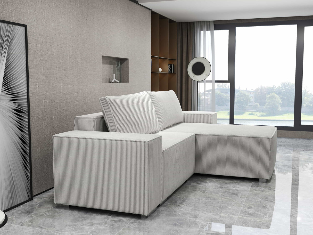 Colțar extensibil dumonde cu ladă de depozitare si sezut confortabil din spuma HR, Dream Zoom Gri 290x185 cm II Fabrica