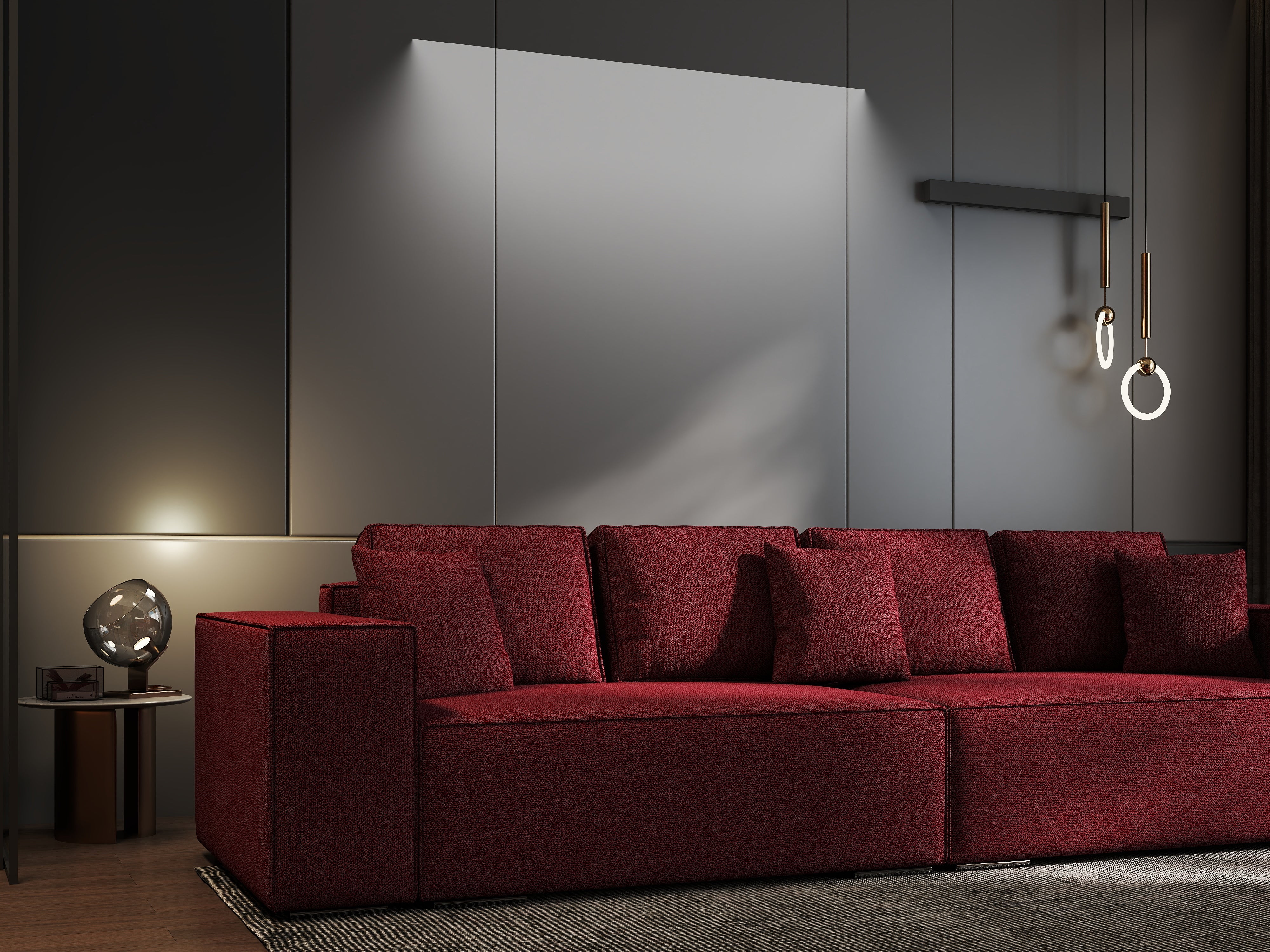 Canapea extensibilă dumonde cu ladă de depozitare si sezut confortabil din spuma HR, Dream Enjoy Rosu 310x100 cm Fabrica