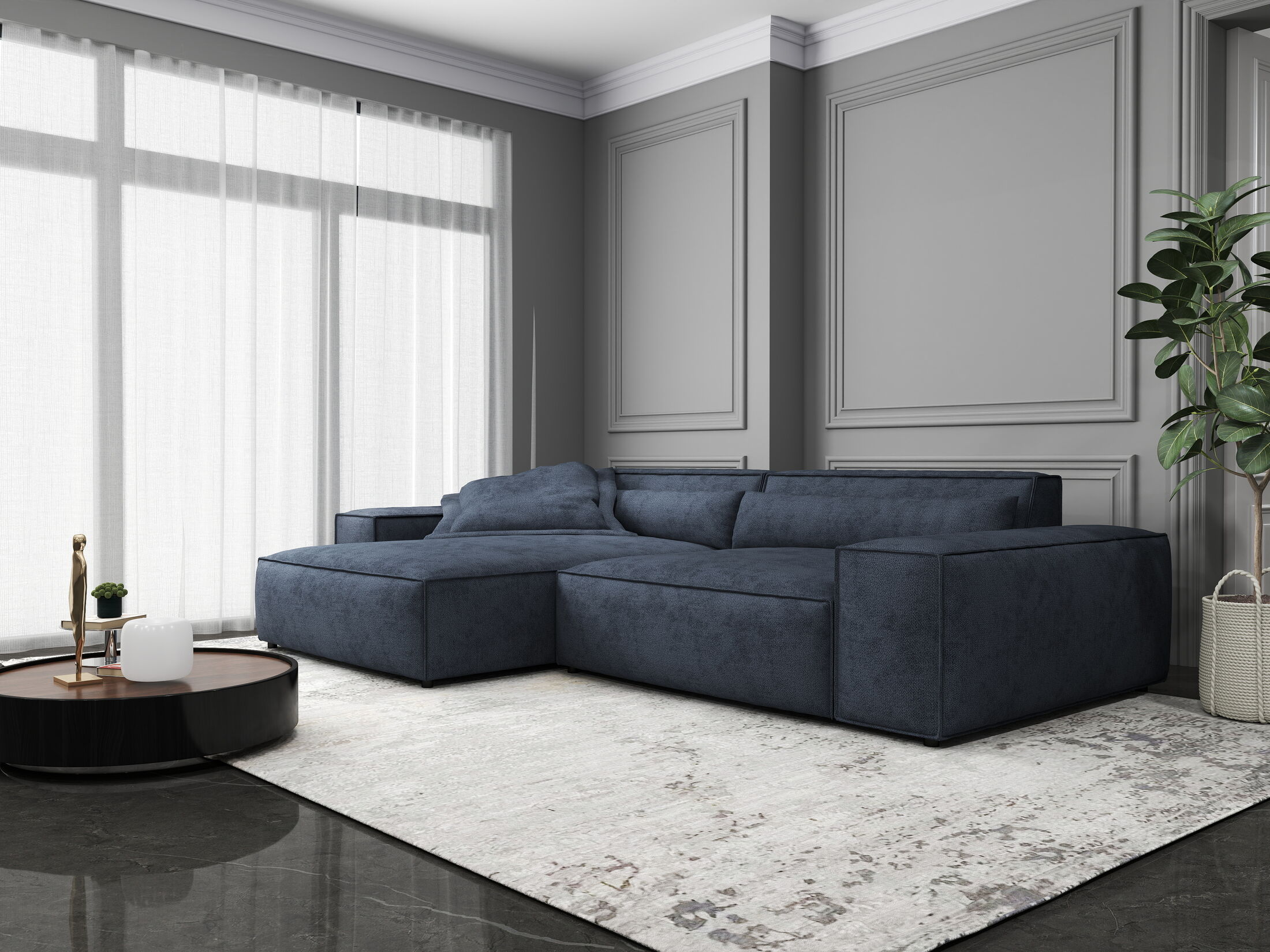 Colțar dumonde cu șezut confortabil din spumă HR, Marvelo Enjoy Antracit 264x175 cm