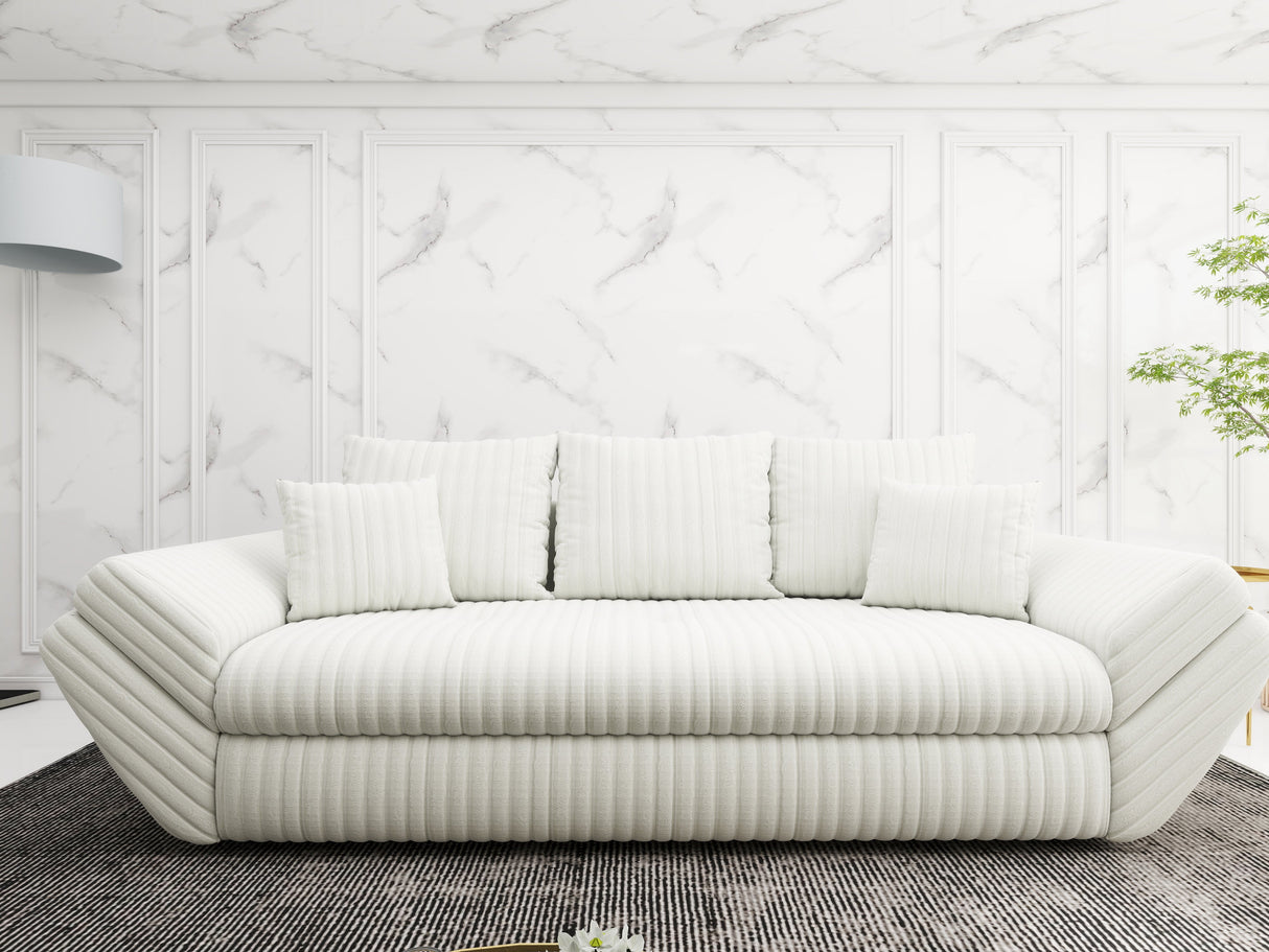 Canapea extensibilă dumonde cu ladă de depozitare si sezut confortabil din spuma HR, Loana Ambience White 250x100 cm Fabrica
