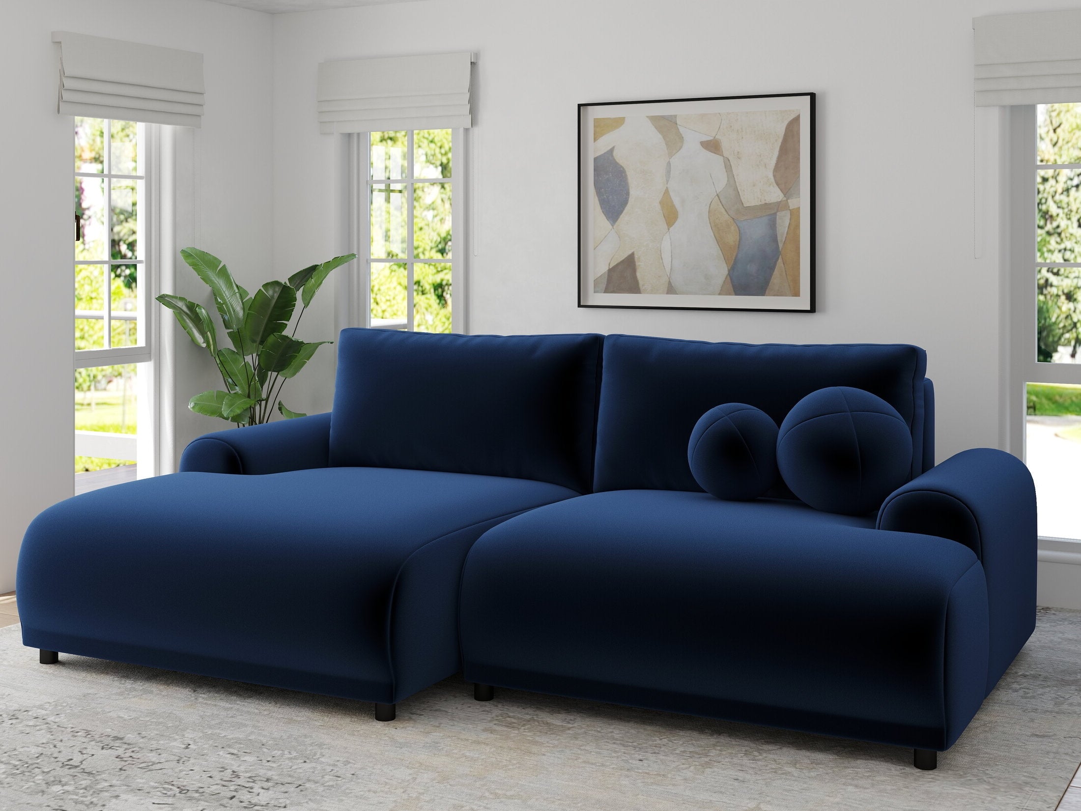 Colțar extensibil dumonde cu ladă de depozitare și șezut confortabil din spumă HR, Carlo Royal Albastru Navy 240x145 cm