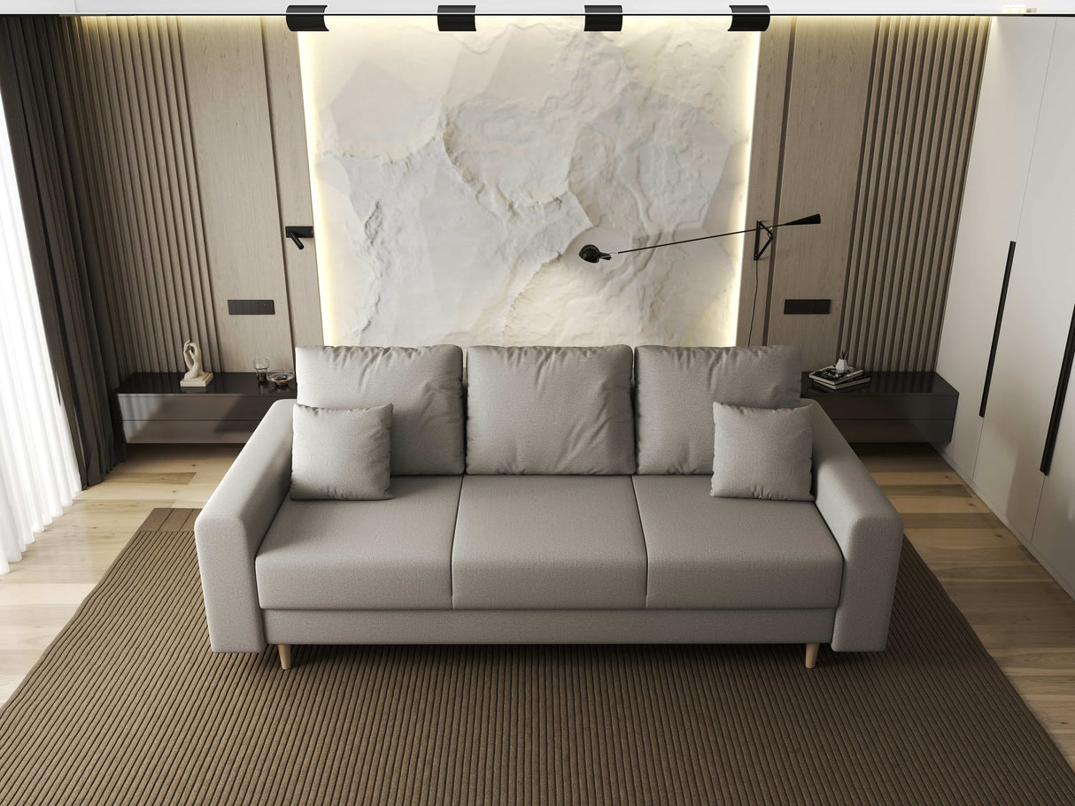 Canapea extensibilă dumonde cu ladă de depozitare si sezut confortabil din spuma HR, Kronos Enjoy Bej 210x100 cm fabrica