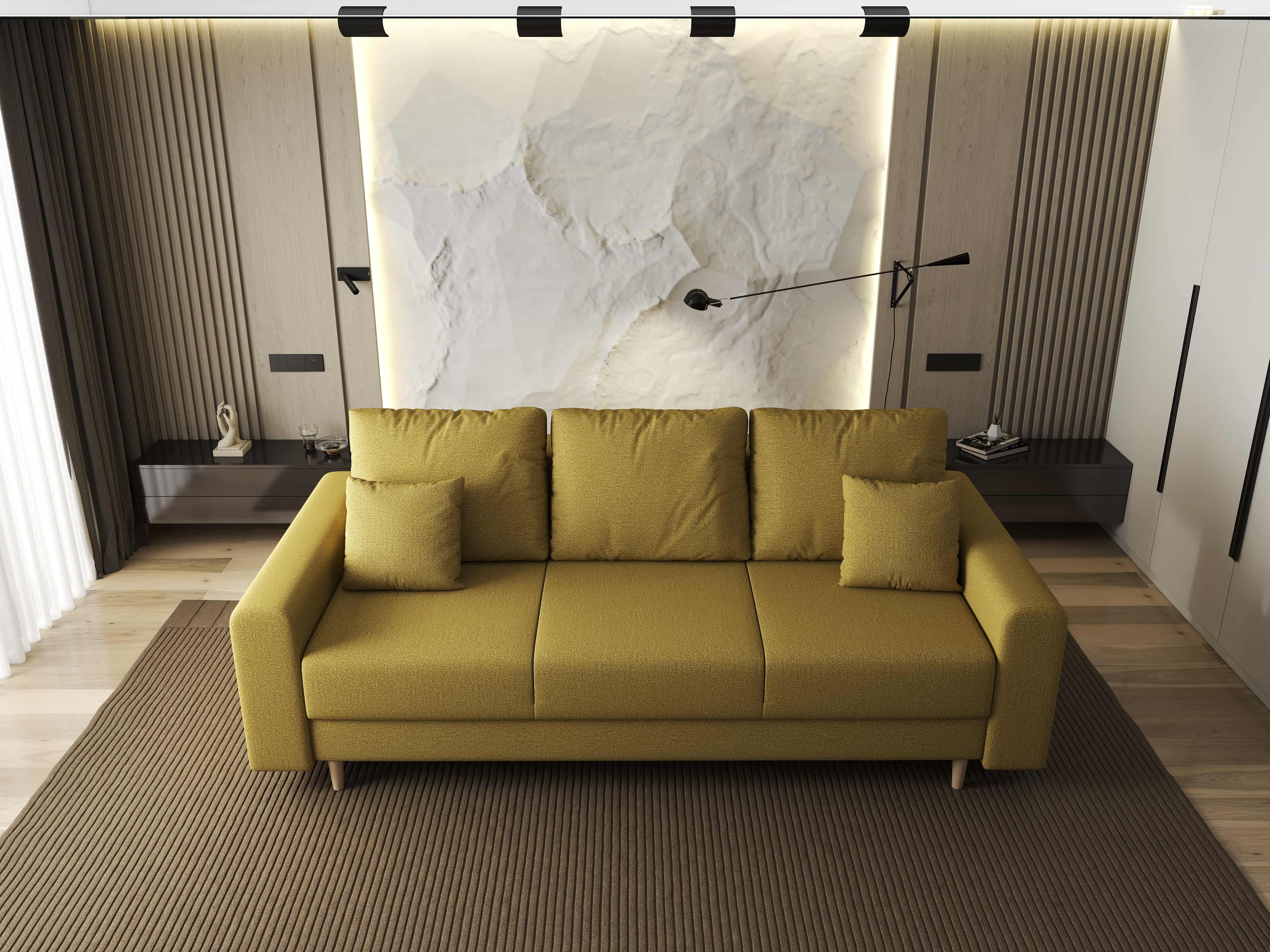 Canapea extensibilă dumonde cu ladă de depozitare si sezut confortabil din spuma HR, Kronos Enjoy Melon 210x100 cm fabrica