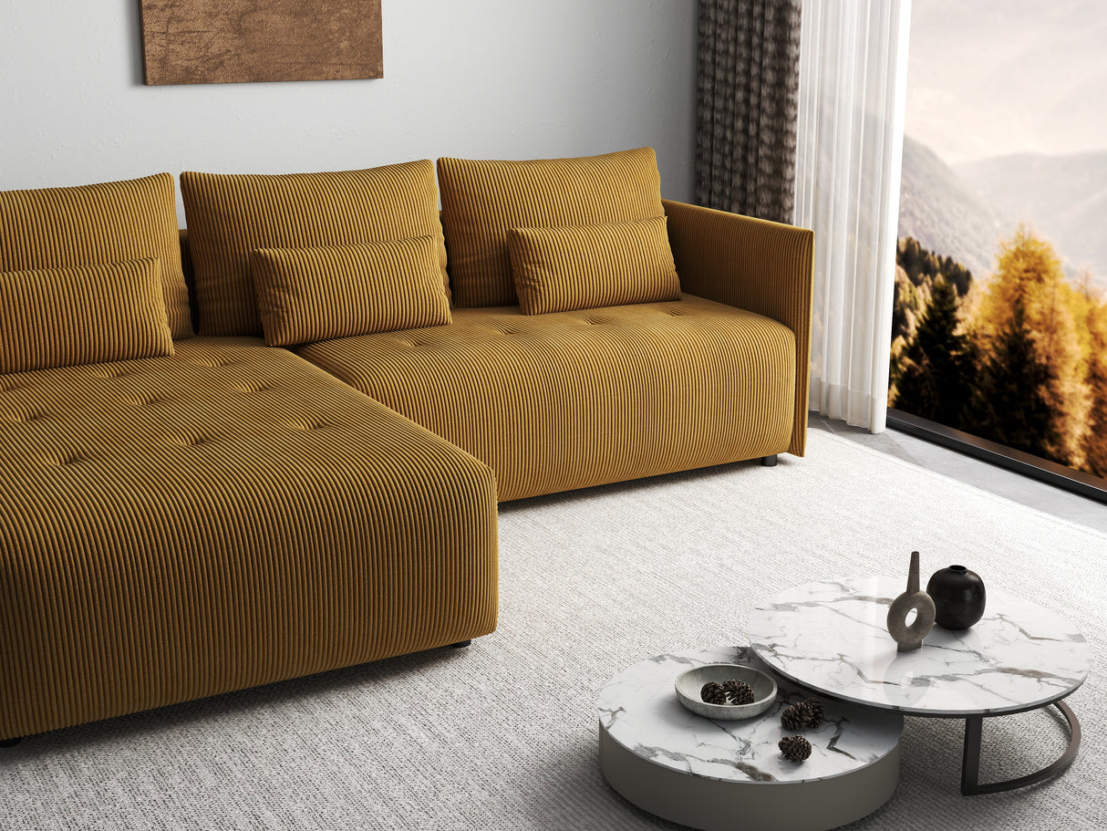 Colțar extensibil dumonde cu ladă de depozitare si sezut confortabil din spuma HR, Malta Zoom Mustar II 235x185 cm