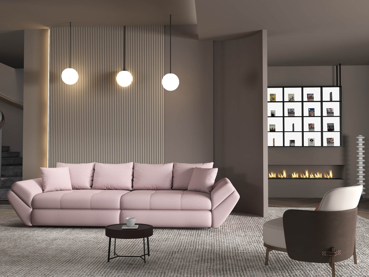 Canapea extensibilă dumonde cu ladă de depozitare si sezut confortabil din spuma HR, Loana Enjoy Roz 300x100 cm Fabrica