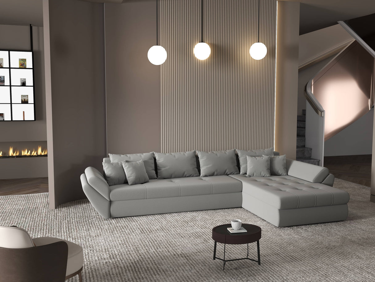 Colțar extensibil dumonde cu ladă de depozitare si sezut confortabil din spuma HR, Loana XL Royal Gri II 335x185 cm Fabrica