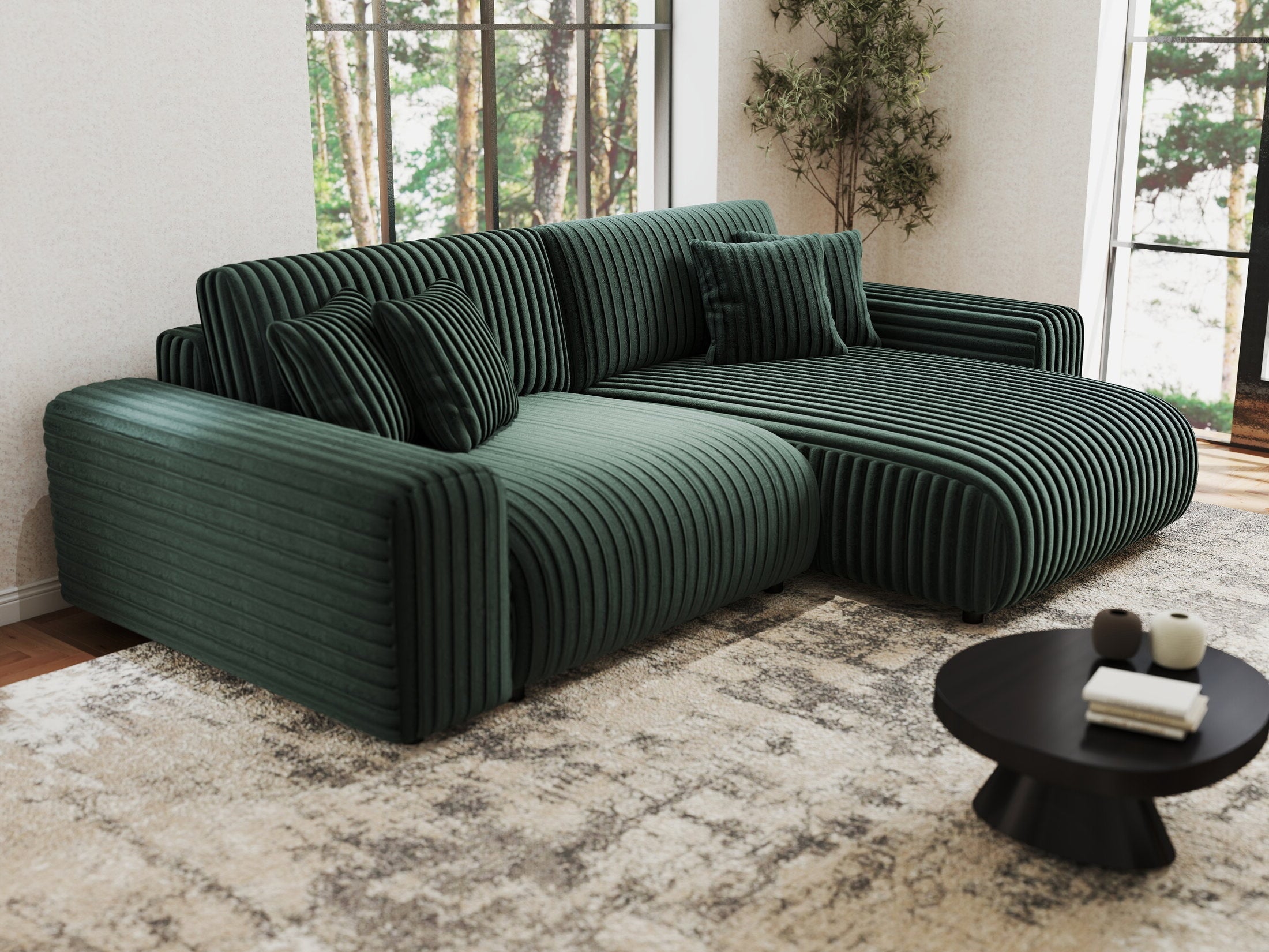 Colțar extensibil dumonde cu ladă de depozitare si sezut confortabil din spuma HR, Sarina Ambience Verde 255x168 cm II