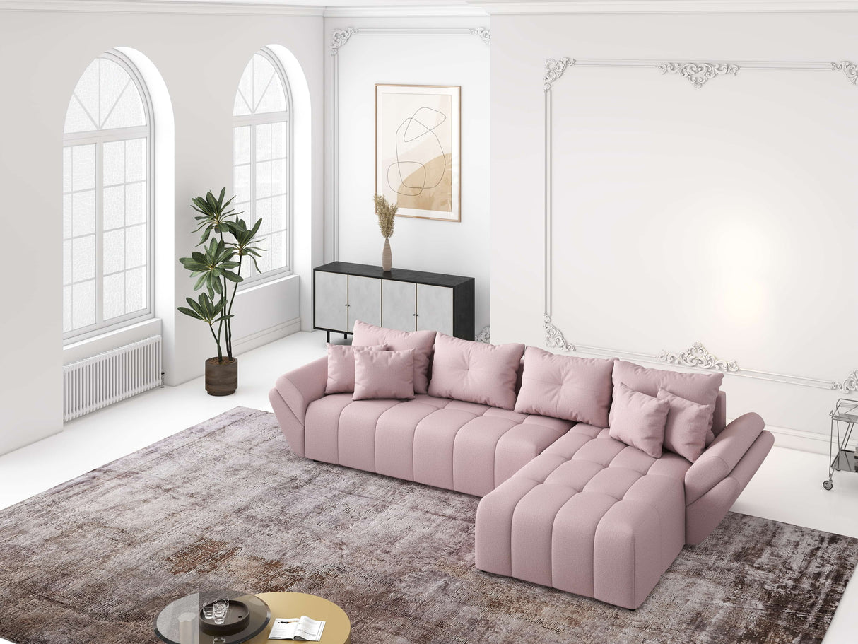 Colțar extensibil dumonde cu ladă de depozitare si sezut confortabil din spuma HR, Berlin XL Enjoy Lux Flamingo 350x185 cm II Fabrica