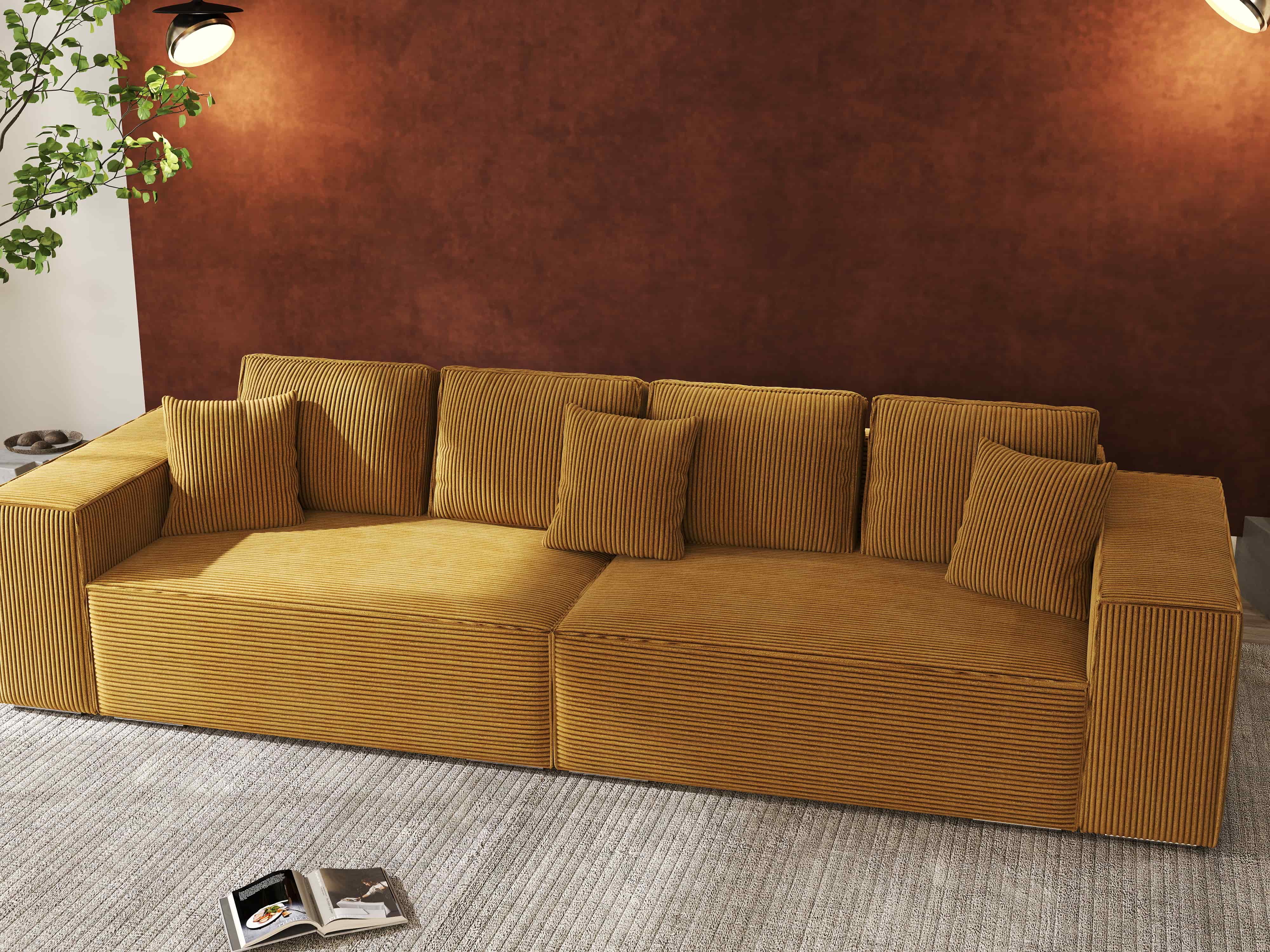 Canapea extensibilă dumonde cu ladă de depozitare si sezut confortabil din spuma HR, Dream Zoom Mustar 310x100 cm Fabrica