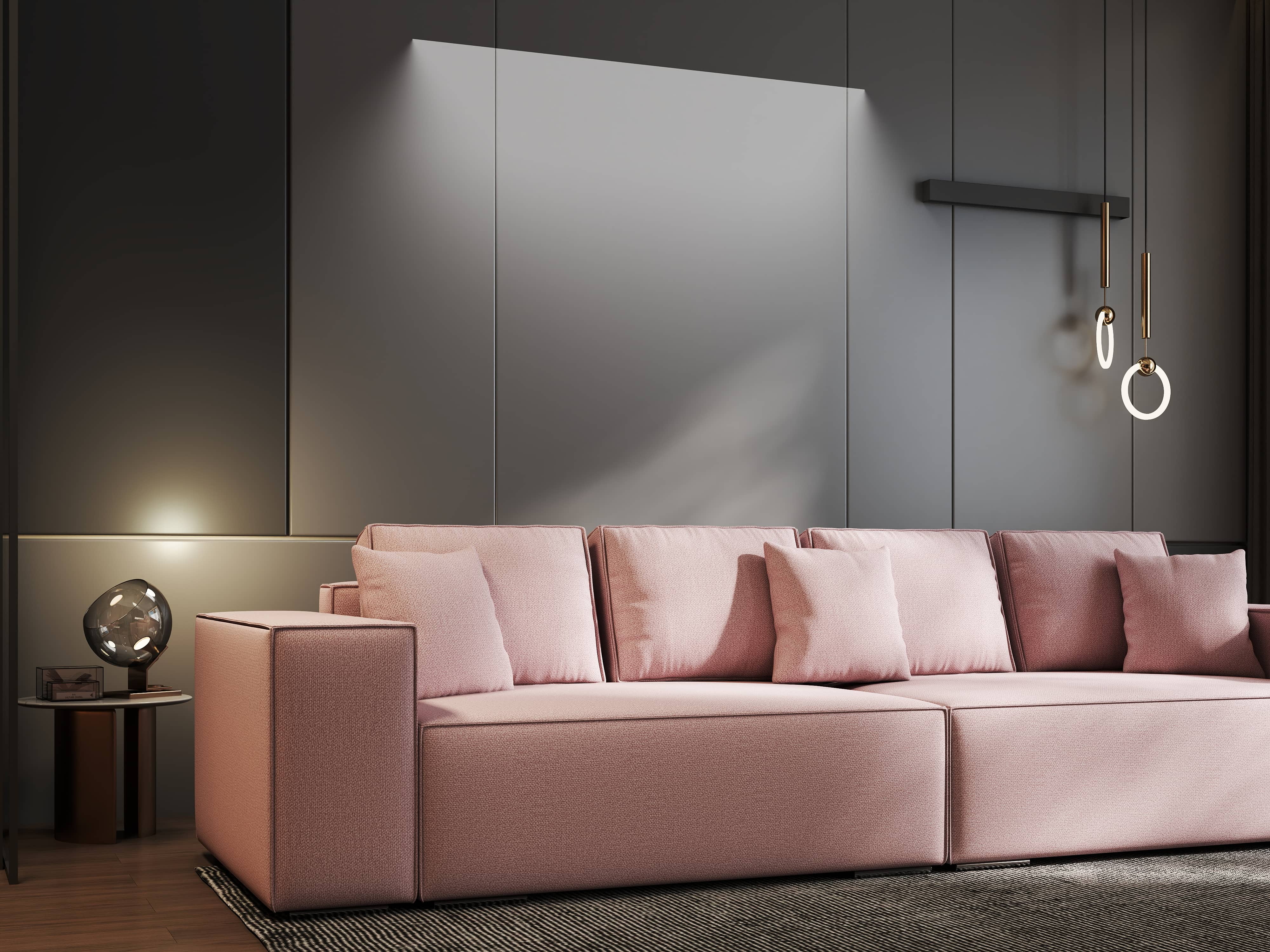 Canapea extensibilă dumonde cu ladă de depozitare si sezut confortabil din spuma HR, Dream Enjoy Flamingo 310x100 cm Fabrica