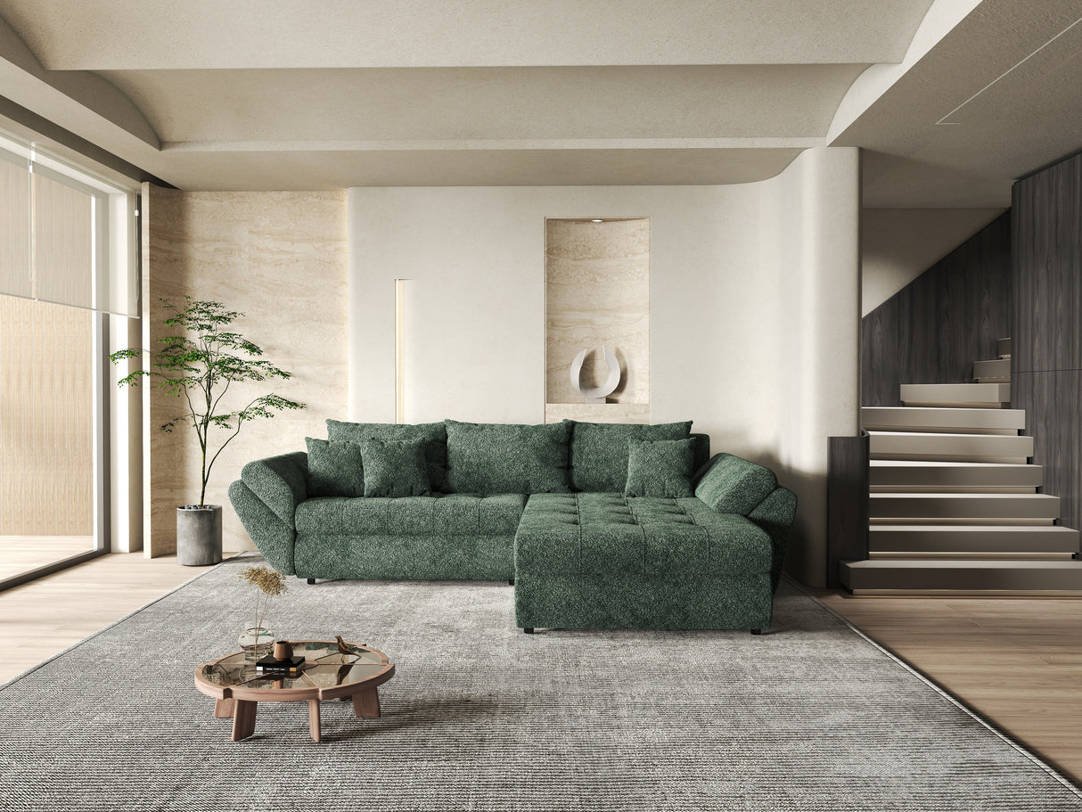 Colțar extensibil dumonde cu ladă de depozitare si sezut confortabil din spuma HR, Loana Verde Euphoria II 270x185 cm Fabrica
