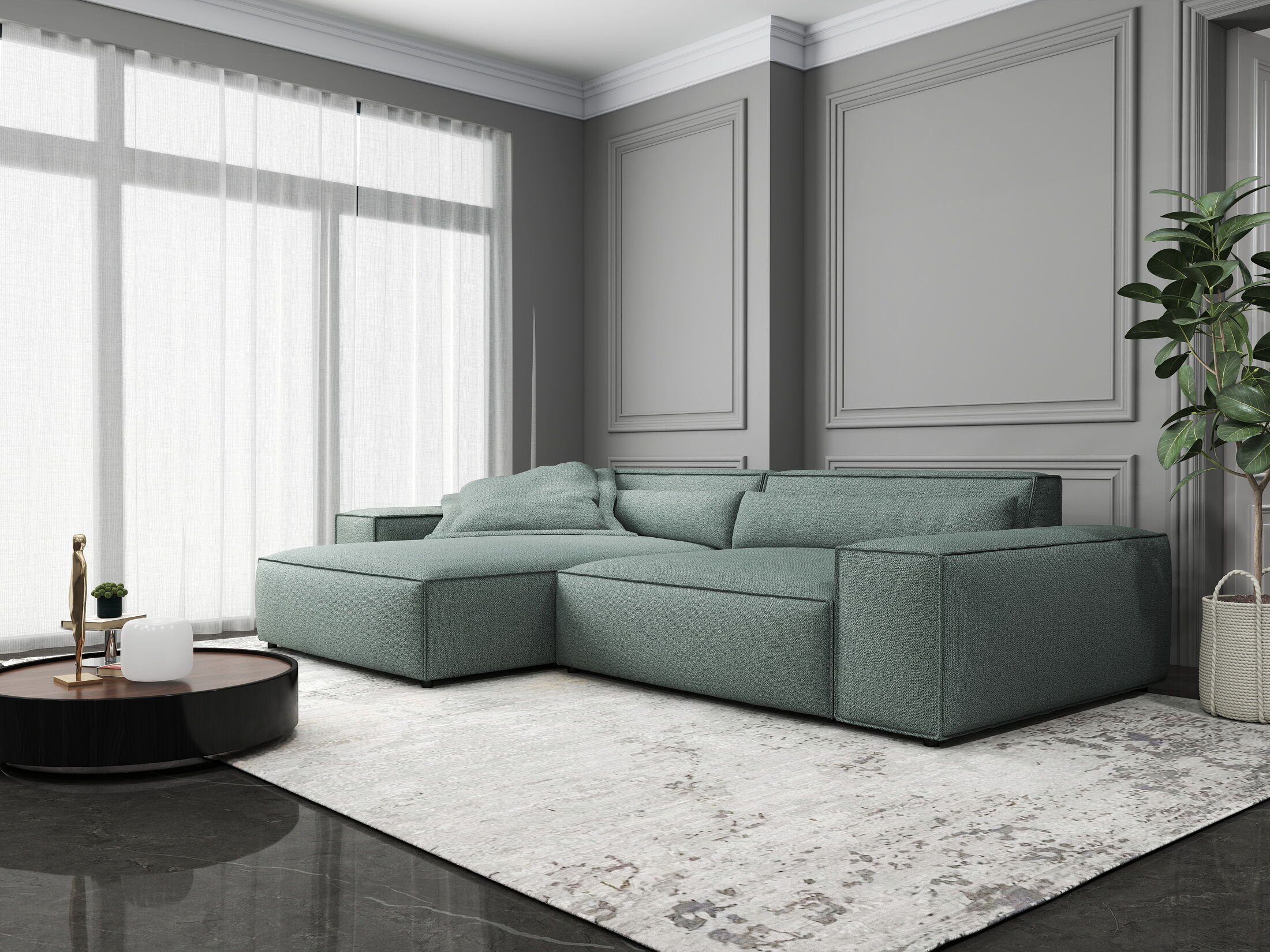 Colțar dumonde cu șezut confortabil din spumă HR, Marvelo Enjoy Verde Mint 264x175 cm