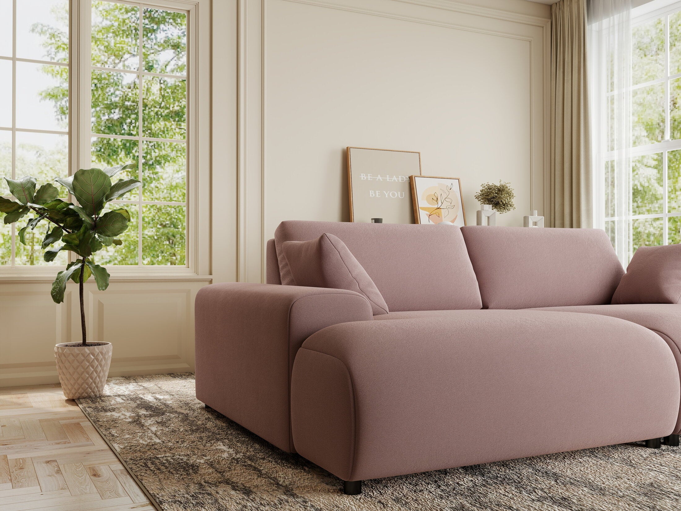 Canapea dumonde cu sezut confortabil din spuma HR, Hudson Royal Roz 237x144 cm