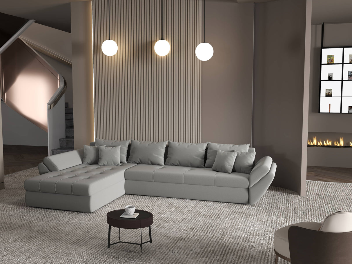 Colțar extensibil dumonde cu ladă de depozitare si sezut confortabil din spuma HR, Loana XL Royal Gri 335x185 cm Fabrica