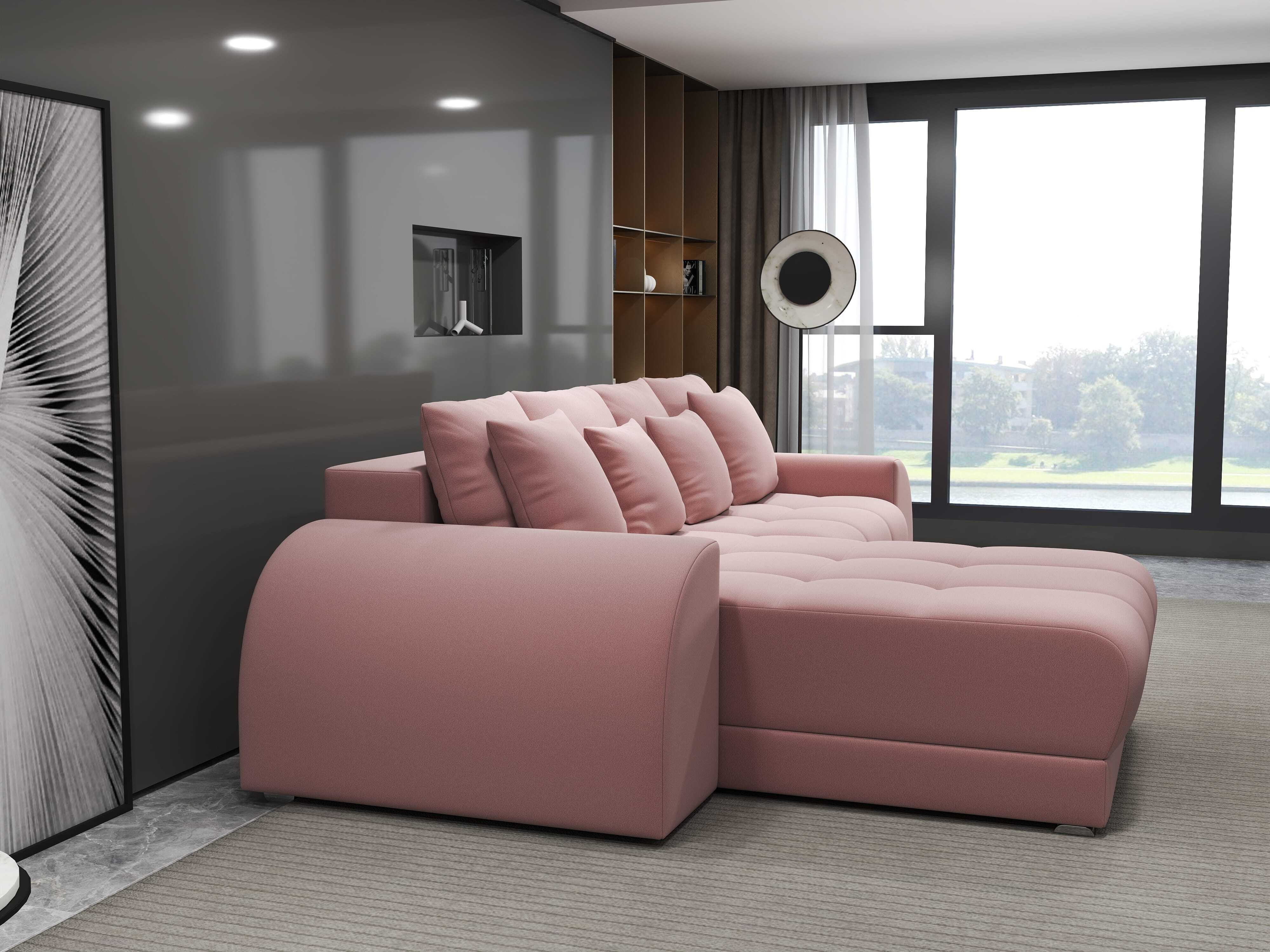 Colțar extensibil dumonde cu ladă de depozitare si sezut confortabil din spuma HR, Verona Royal Roz 290x185 cm Fabrica