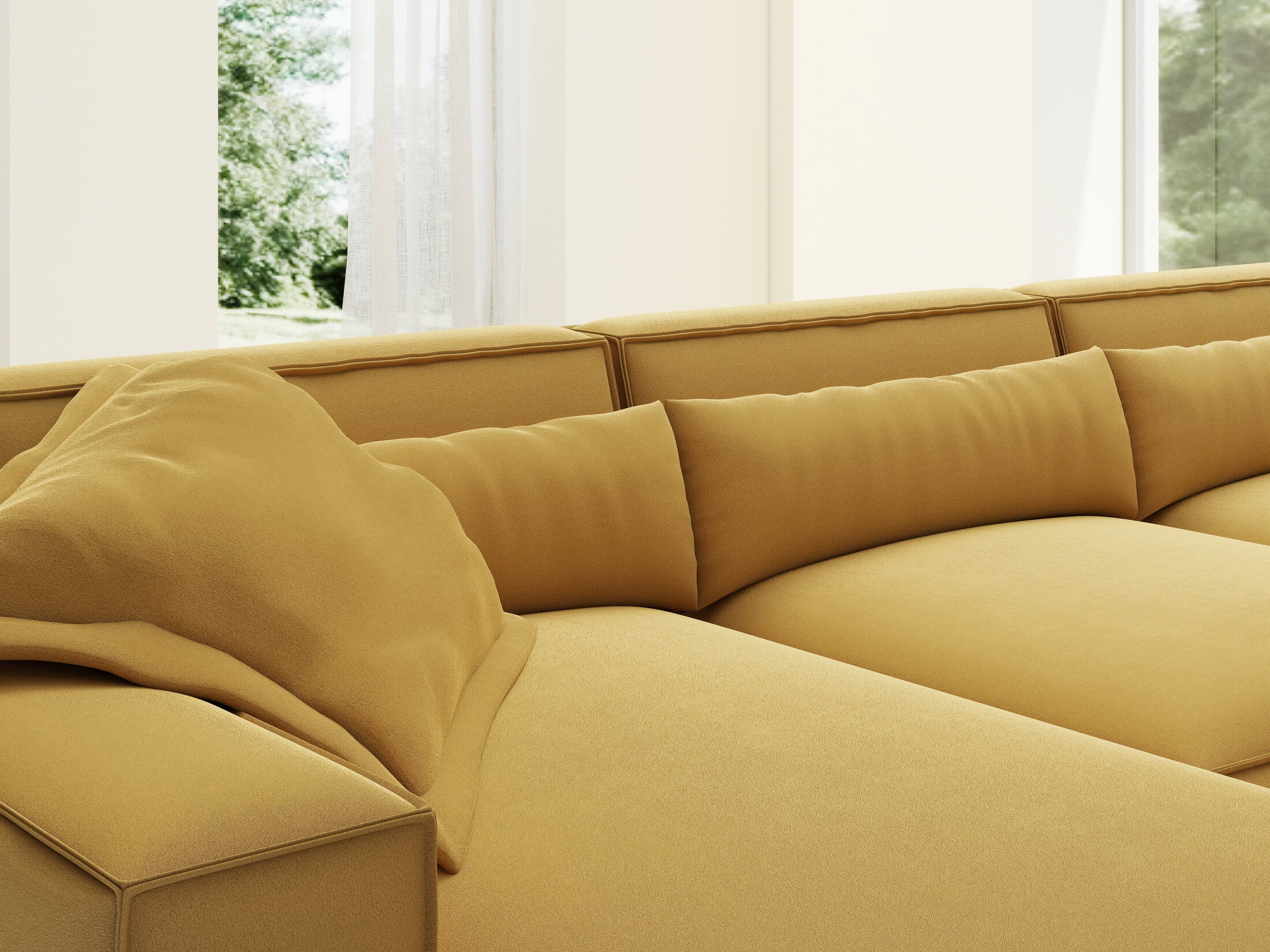 Colțar dumonde cu sezut confortabil din spuma HR, Marvelo XL Royal Mustar 366x175 cm